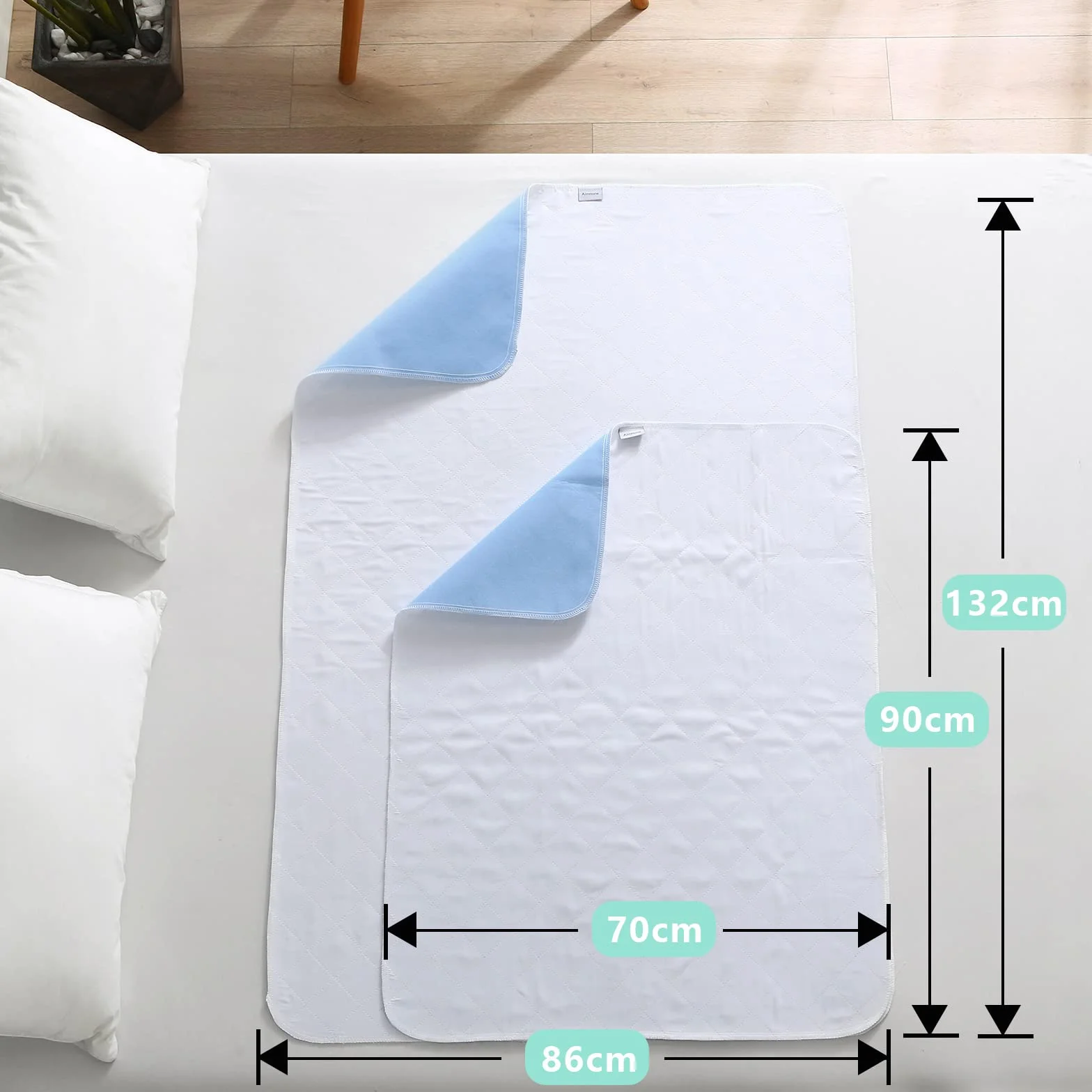 2 coprimaterasso lavabile per incontinenza, 70 × 90 cm, in tessuto non tessuto assorbente, impermeabile e lavabile, colore: blu/bianco