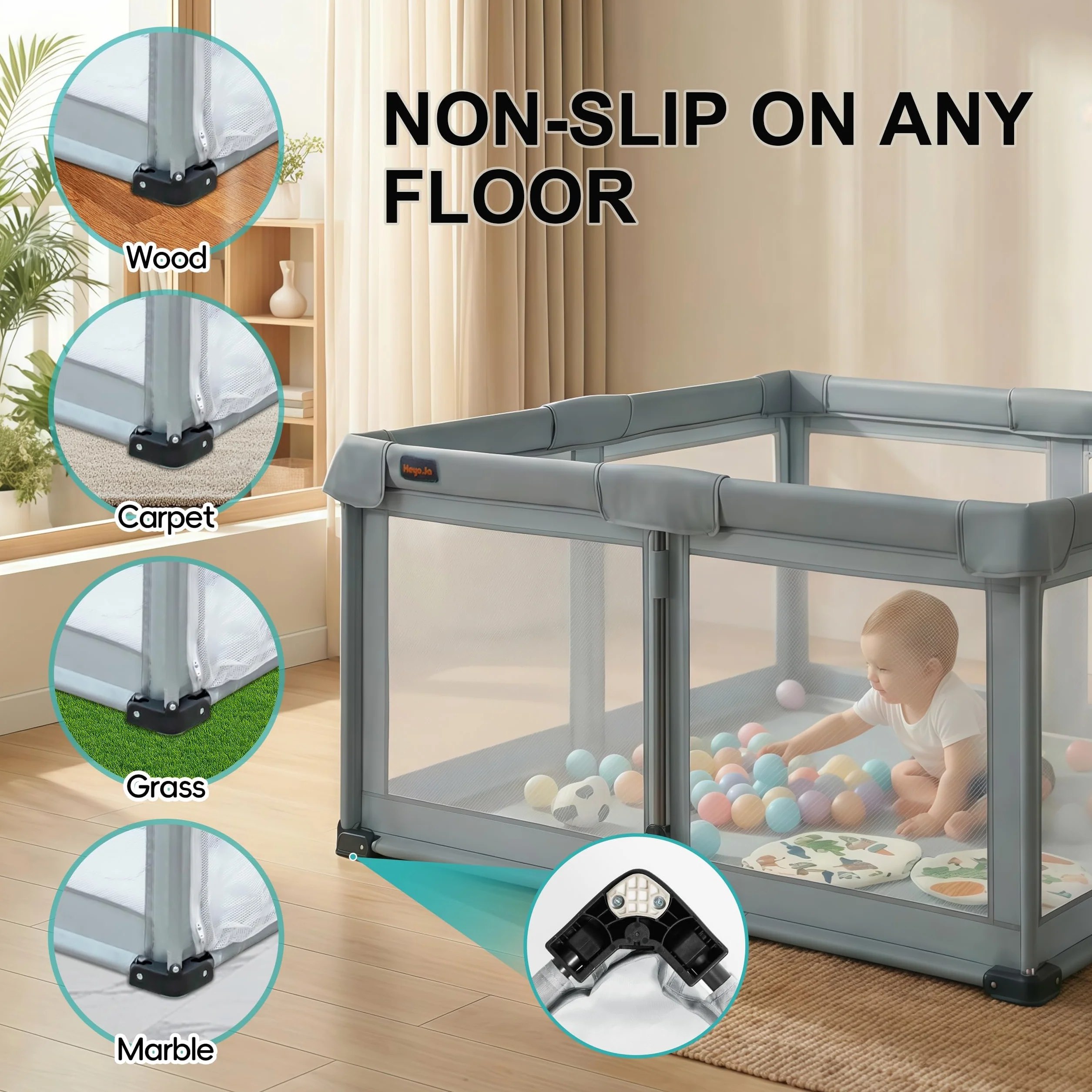 Box per Bambini Heyo.Ja, Pieghevole e Portatile con Rete, Parco Giochi Pop-Up (127x127x67 cm) - Montaggio Rapido, Sicuro per Interni ed Esterni