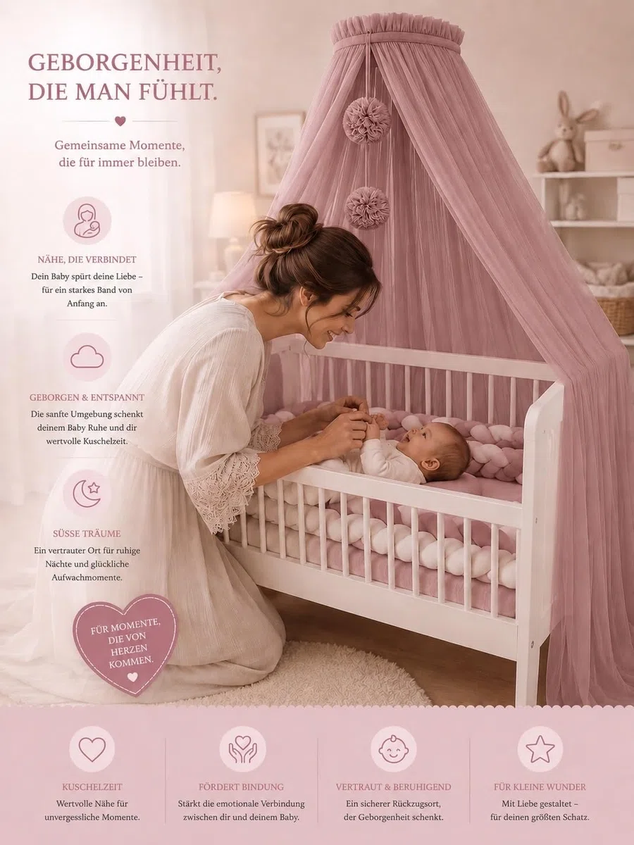 Baby Fancyroom Tenda per Letto da Bambino, Zanzariera, Decorazione per Camera, Baldacchino in Tulle di Qualità Superiore Vecchio Rosa