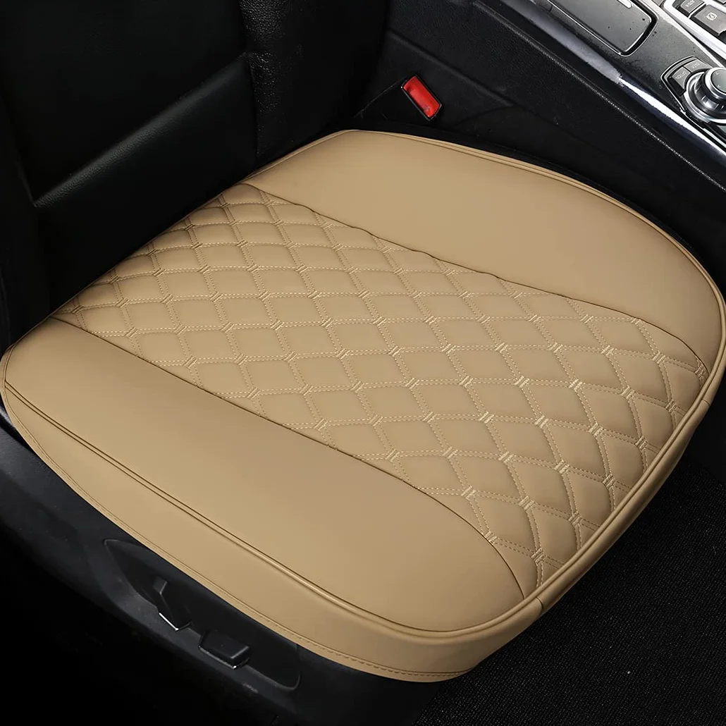 Black Panther Coprisedili per auto in pelle PU, bordo avvolgente completo, protezioni inferiori dei sedili anteriori (L 21,26 '' * P 20,87 ") (2 pezzi, beige)