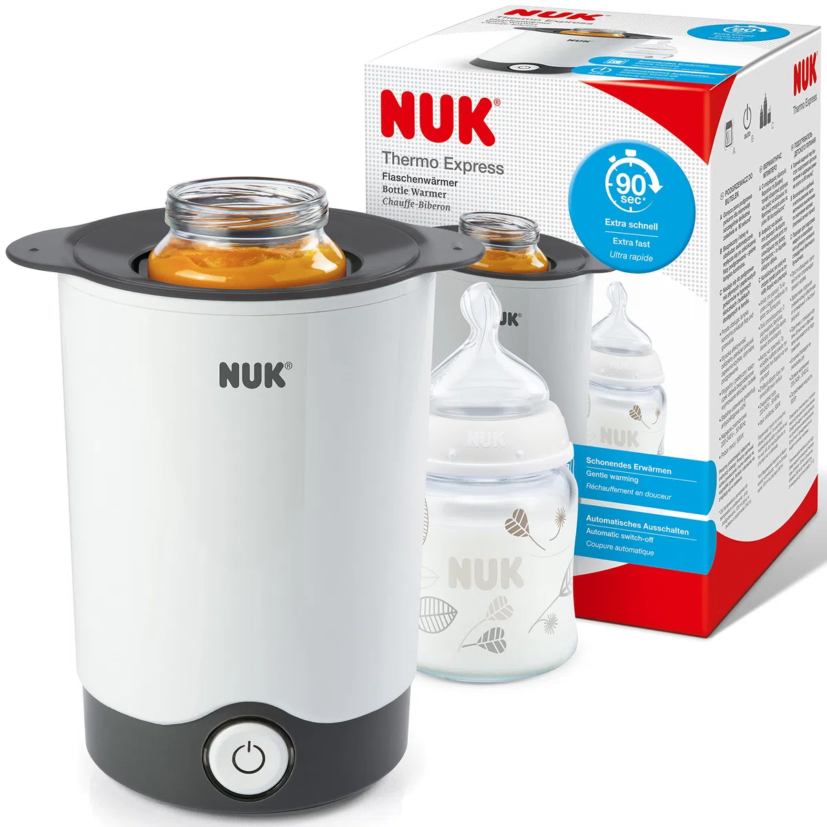 NUK Thermo Express scaldabiberon | Riscalda delicatamente cibi liquidi e pappe in 90 secondi | Spegnimento automatico | Cestello estraibile per una semplice rimozione | Spina europea a 2 poli