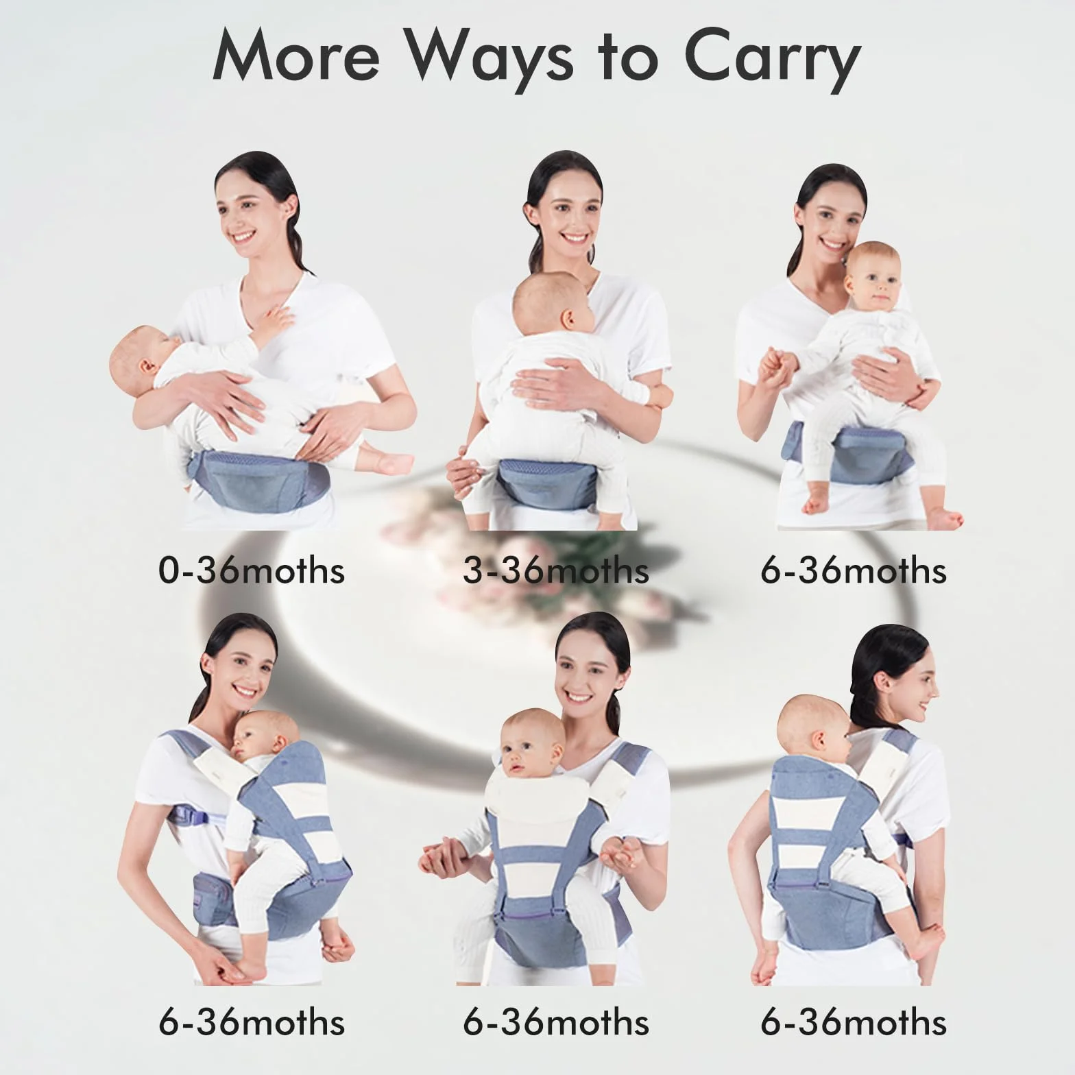 Marsupio Neonato, Bellababy Marsupio porta Bebé Seggiolino Multifunzione Marsupio per Neonati di 3-36 Mesi, 6-in-1 Modi di Portare, Tutte le Stagioni, Misura Regolabile Grigio