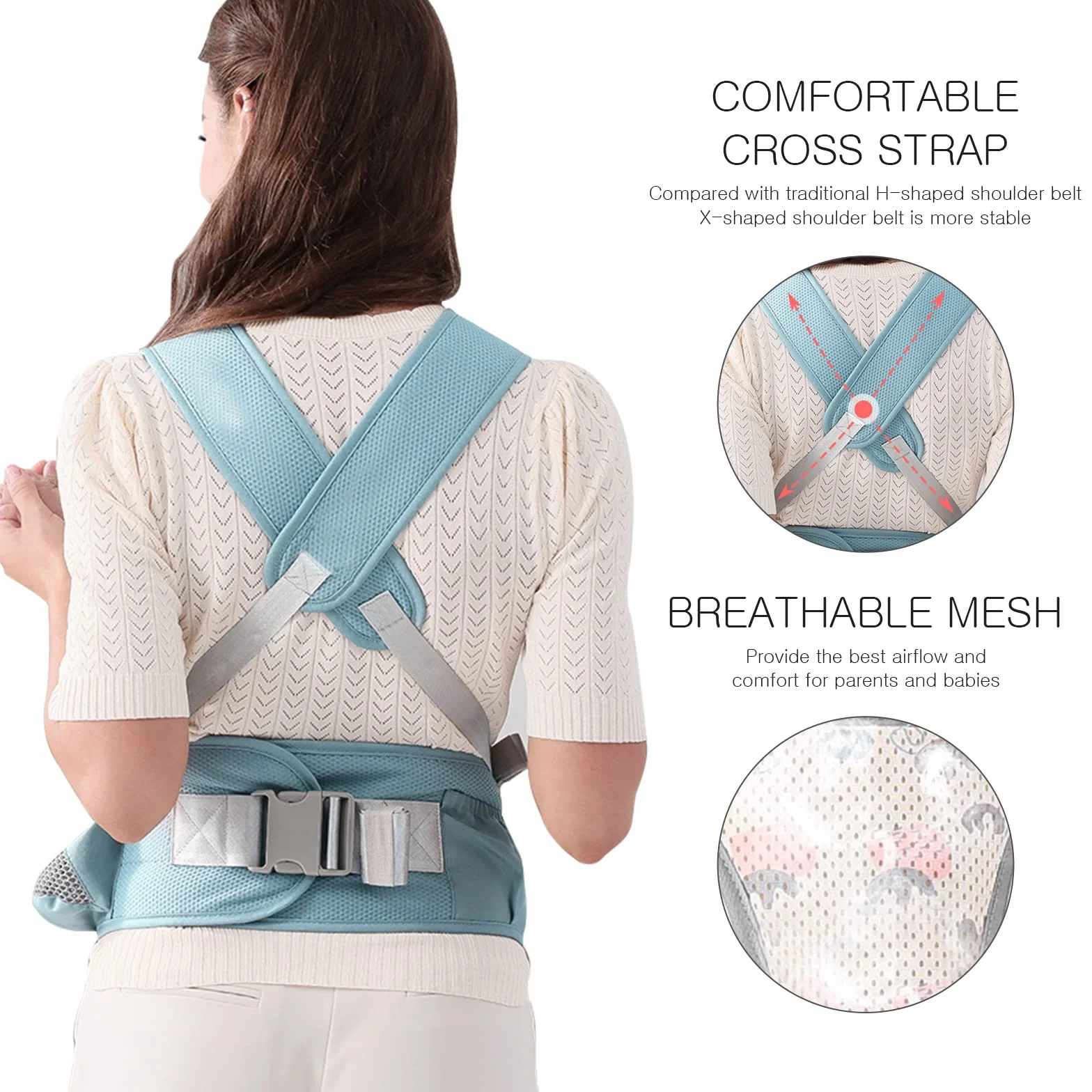 SONARIN Traspirante Semplice Hipseat Marsupio,Marsupio Neonati con Sedile Multifunzionale Portantina Ergonomico Porta Bambino Fascia Porta Bebè per Neonati Bambini 0-36 Mesi(Grigio)