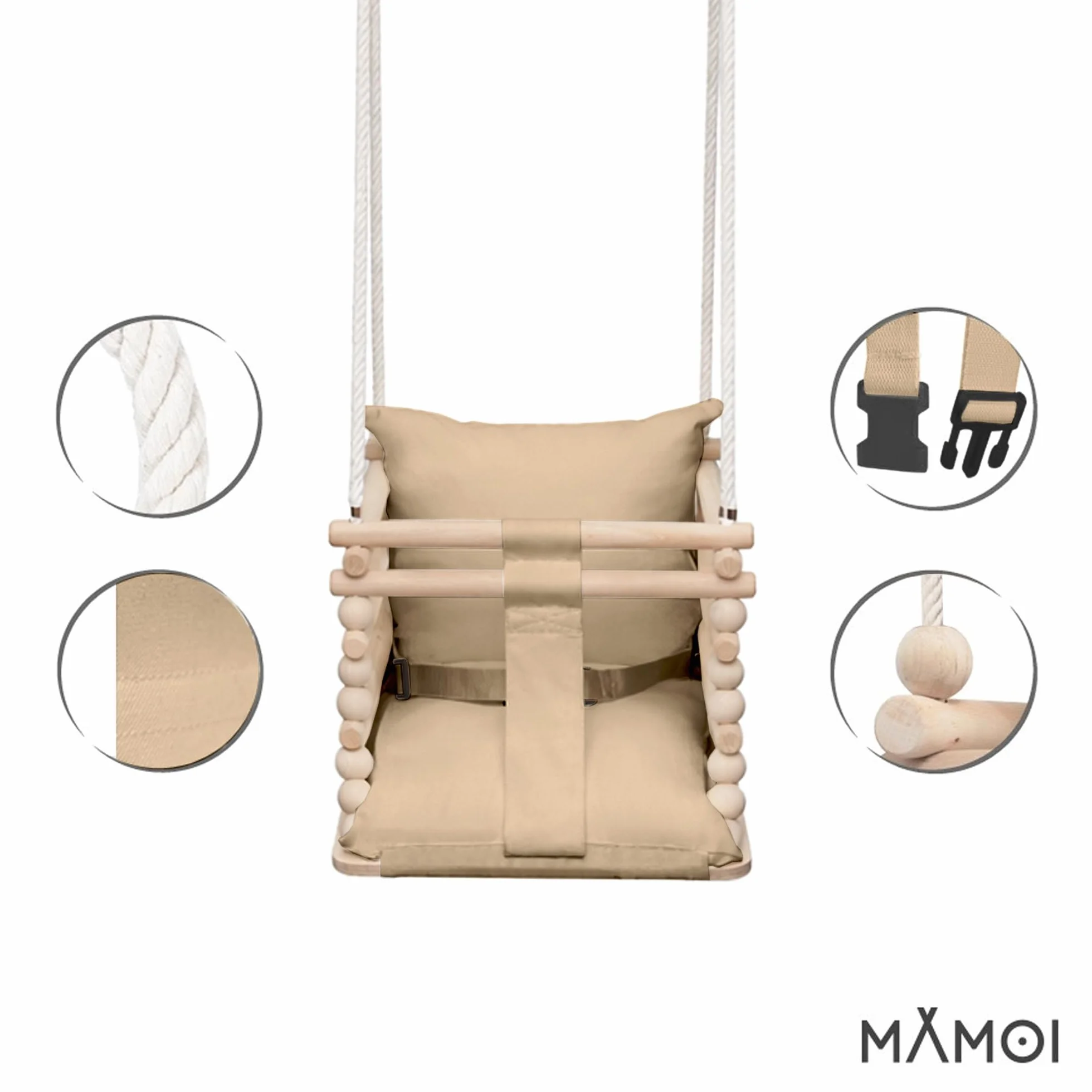 MAMOI Altalena 3 in 1 per neonati con imbracatura di sicurezza – altalena per bambini da 6 a 36 mesi, max. 20 kg, uso interno