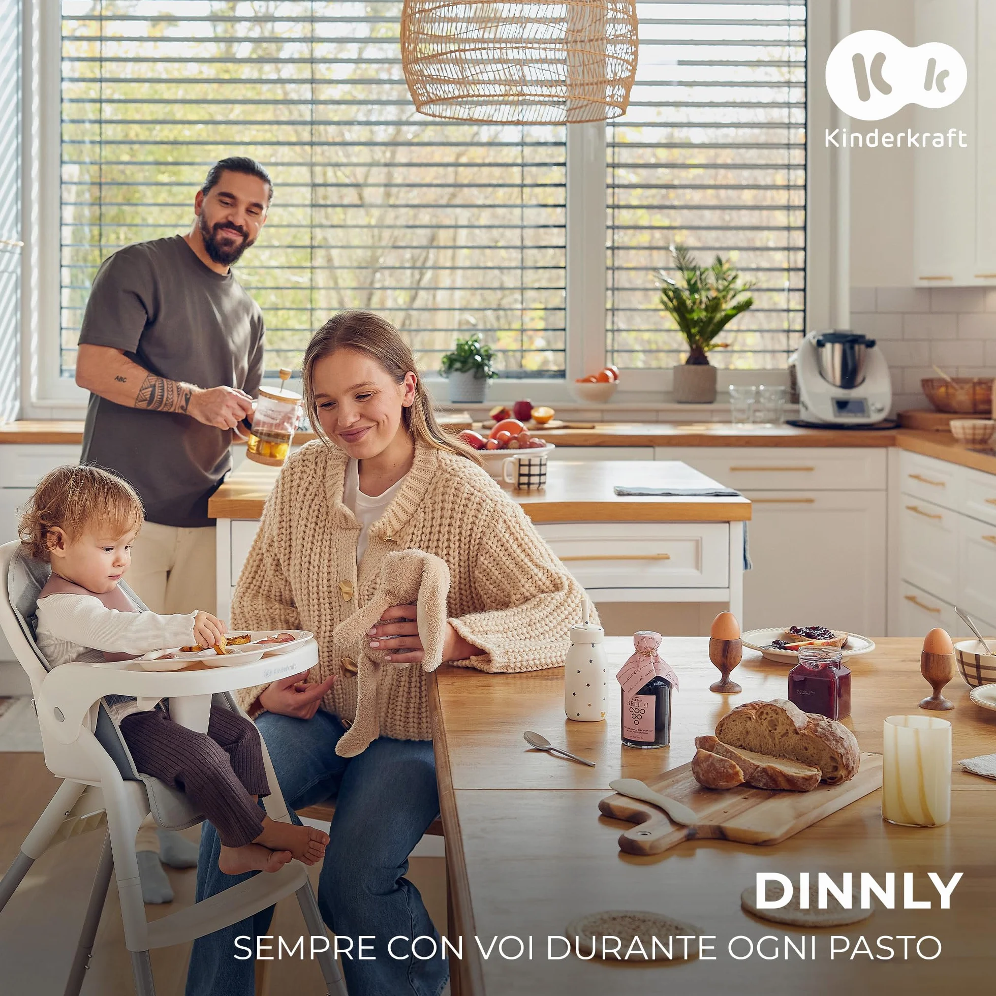 Kinderkraft DINNLY Seggiolone Pappa Rialzo da Sedia Vassoio Regolabile per Bambini 6 Mesi-5 Anni Grigio chiaro