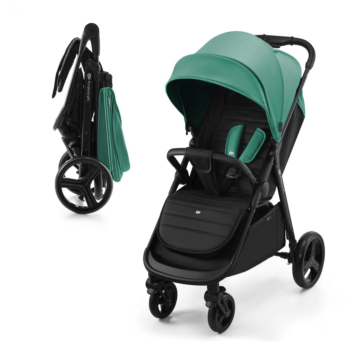 Kinderkraft RINE Passeggino leggero fino 22 kg, Chiusura con una mano, Capotta impermeabile con filtro UPF50+, Barra di sicurezza girevole, Portabicchiere, Verde
