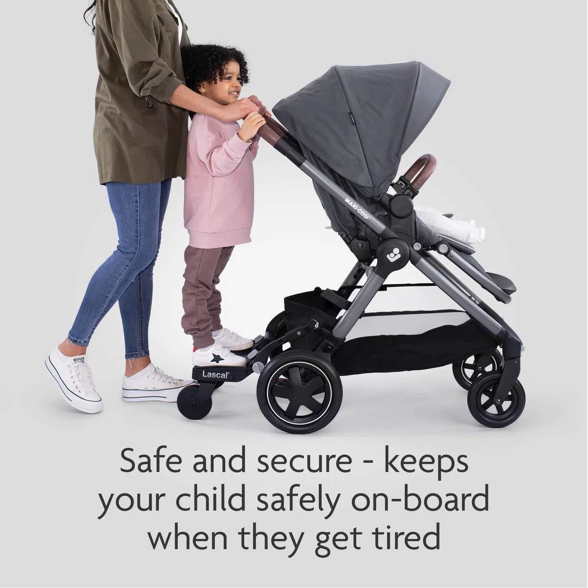 Lascal BuggyBoard Mini 3D, Pedana passeggino universale compatibile con quasi tutti i modelli di passeggini, Pedana buggy board per bambini di 2-6 anni (22 kg), grigio
