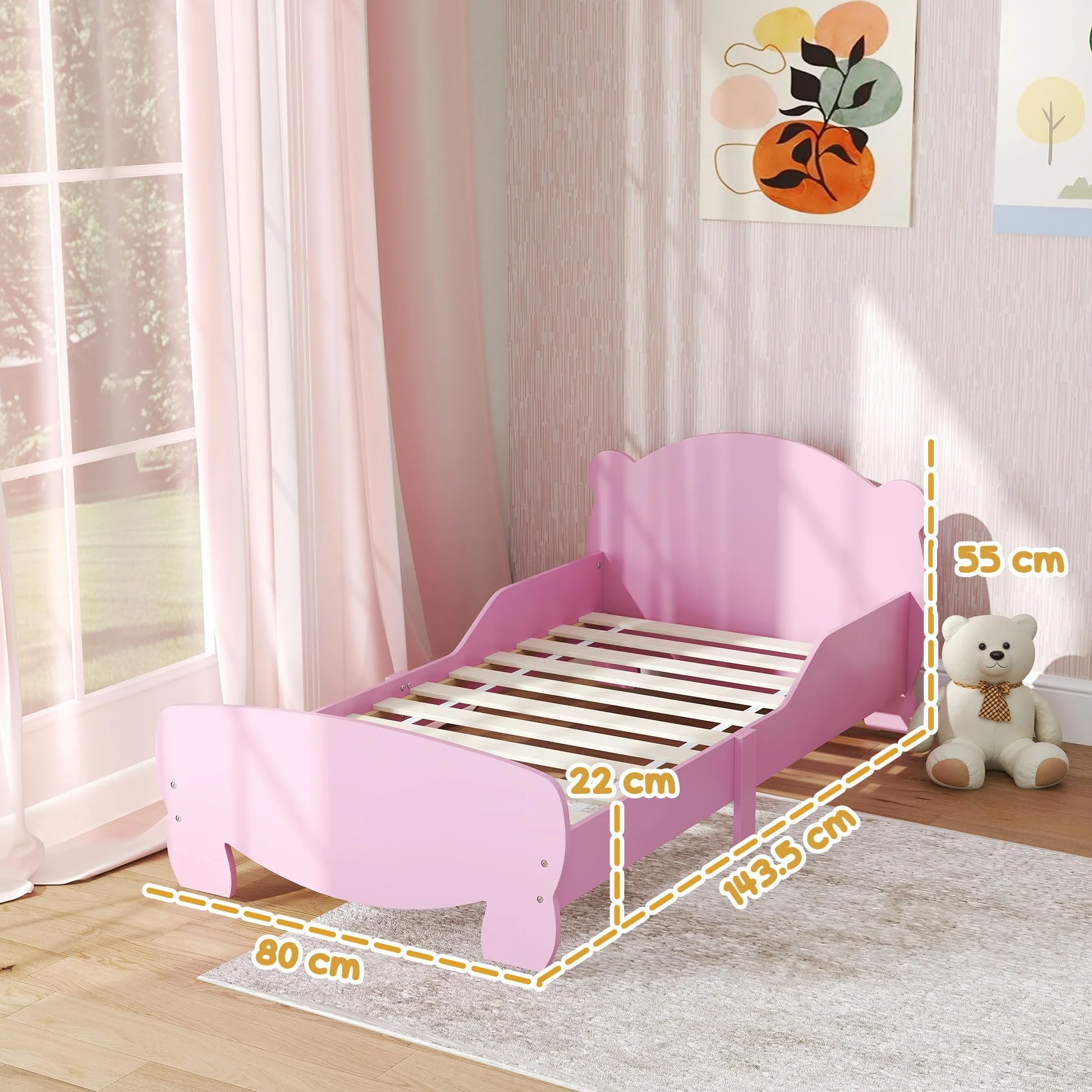 AIYAPLAY Letto Montessori Bambini 140x70 cm Lettino Singolo con Sponde Anti-Caduta Rosa