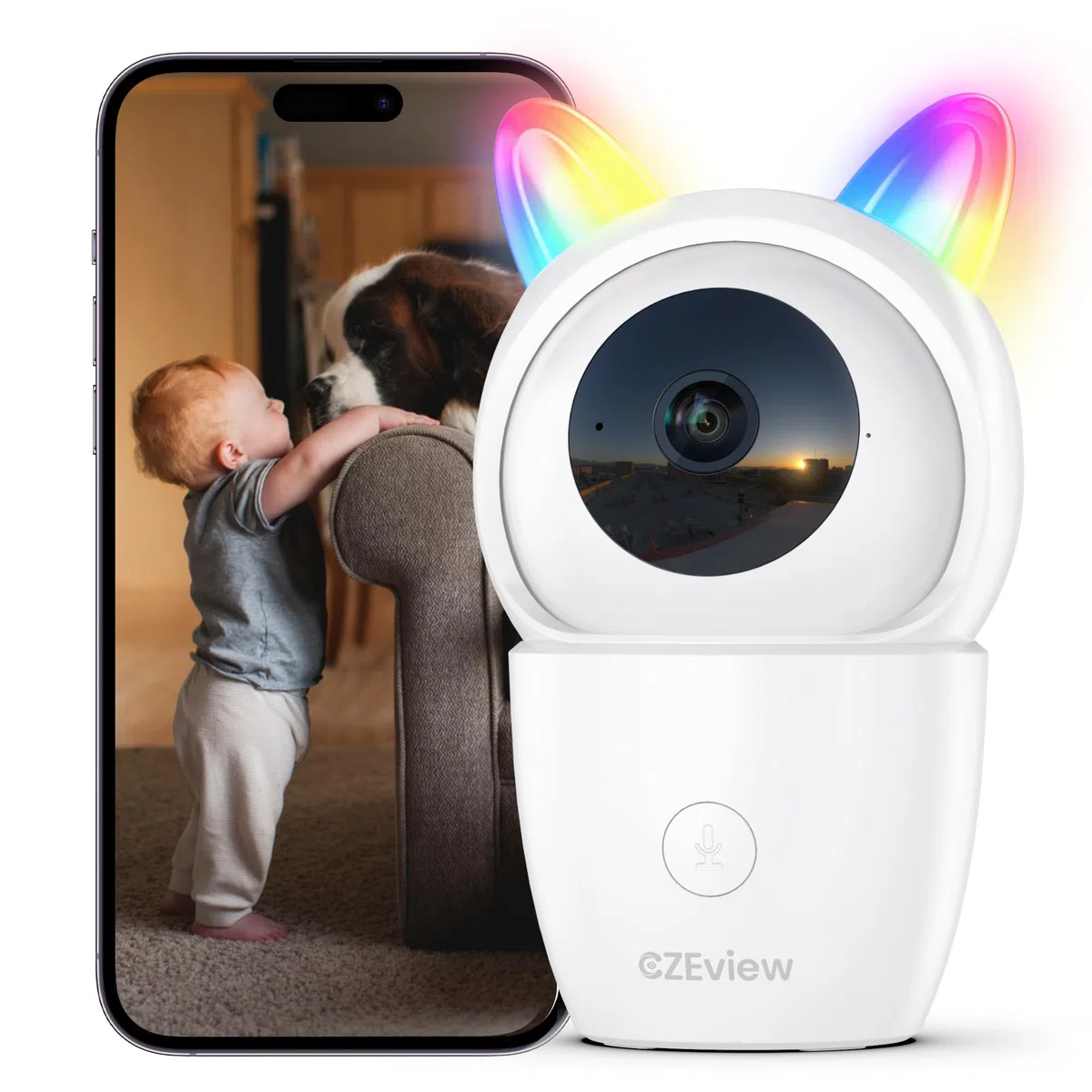 CZEview Babyphone da 3 MP con fotocamera, Baby Camera con app, 360 Baby Camera WLAN, riconoscimento umano/urla, visione notturna, indicatore della temperatura, funzione interfono e WiFi 2,4/5 GHz