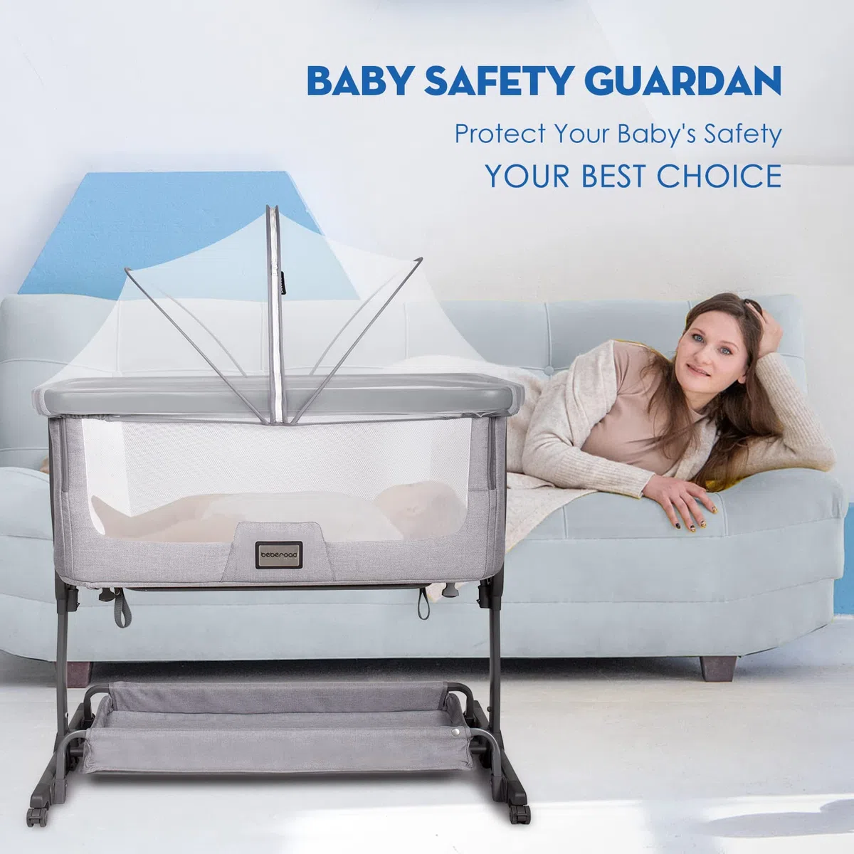 Beberoad Zanzariere per Culla Fianco Letto/Lettino Co-Sleeping/Culletta portatile neonato, Protezione Insetti per Neonati/Bambini,Facile Da Montare(Bianco,96X55cm)