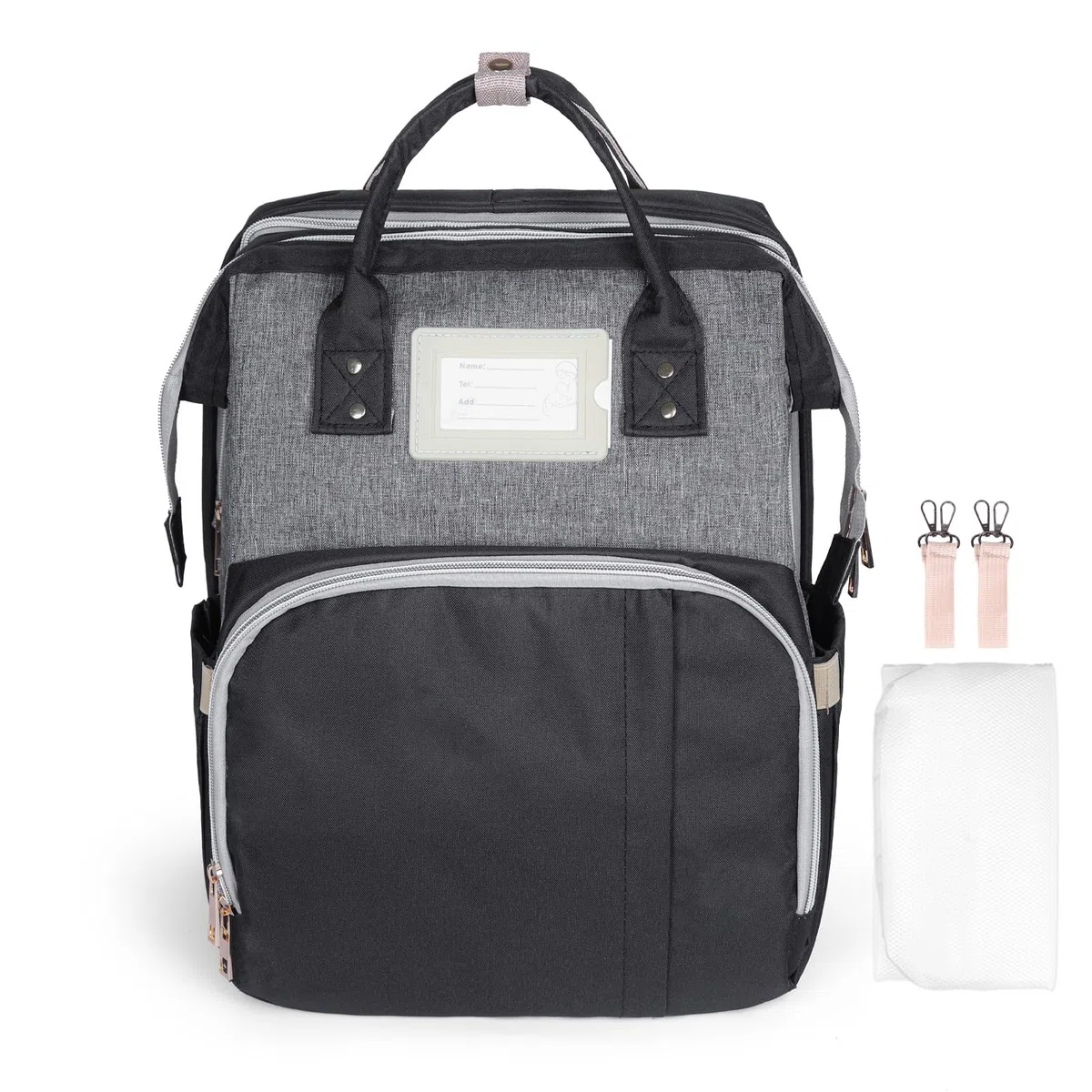 Borsa Zaino Fasciatoio Grande con Lettino Pieghevole, Materassino, Cinghie per Passeggini, Tasche Isolanti Bottiglia - Unisex per Mamme e Papà