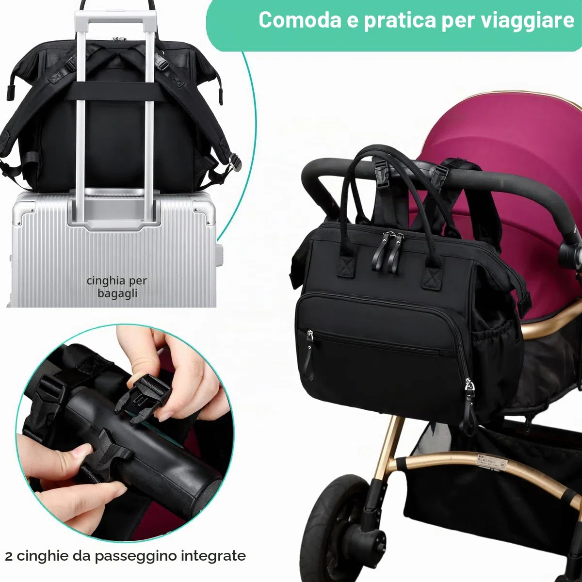 LORADI Convertible Diaper Bag Tote, Wide Open Top 14 Pockets Nappy Changing Backpack with Stroller Buckle, Water-resistant