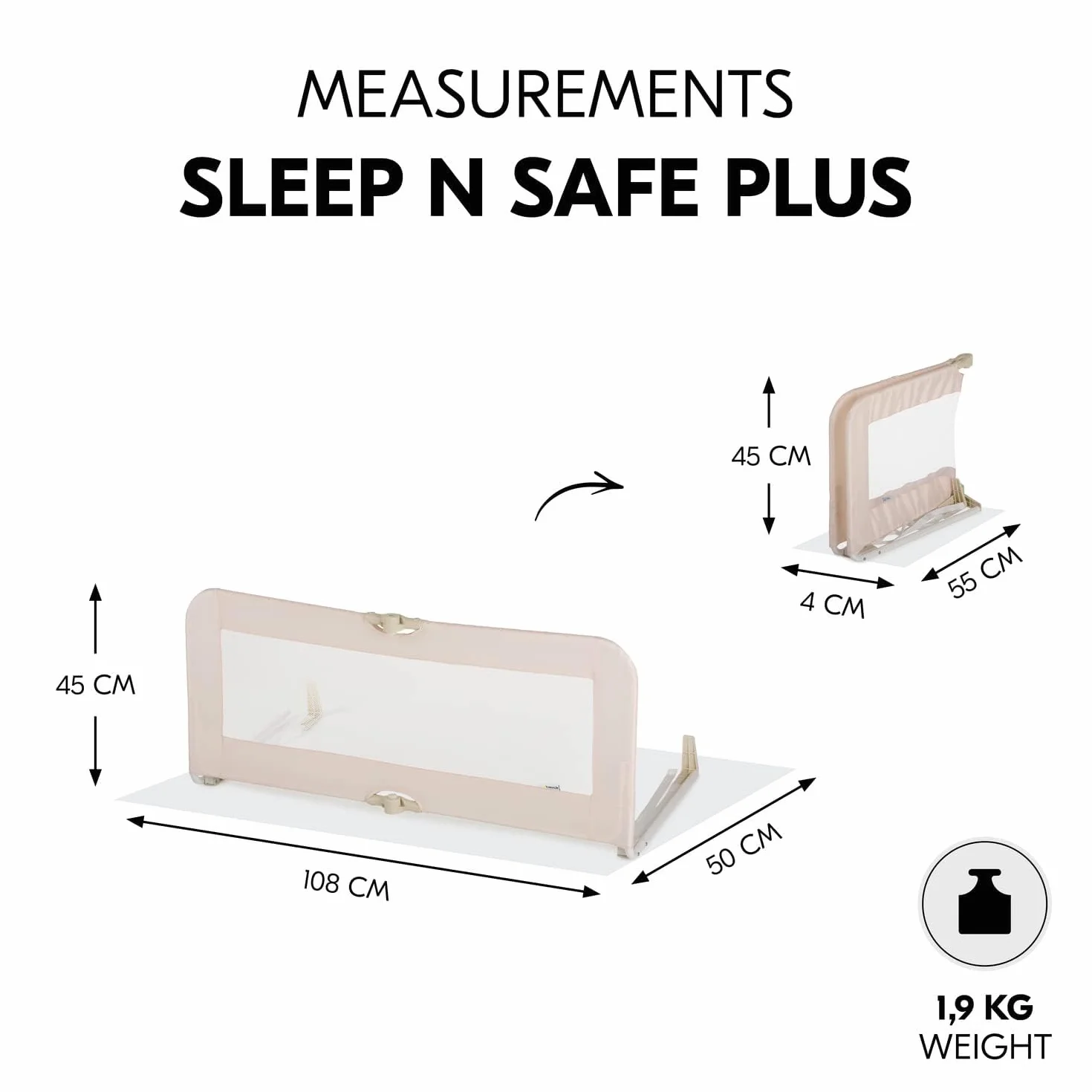 hauck Sleep N Safe Plus, Beige - Sponda Letto Bambini da 18 Mesi a 5 Anni - Grande 108 x 50 x 44 cm - Protezione per Dormire in Sicurezza - Pieghevole e Portatile