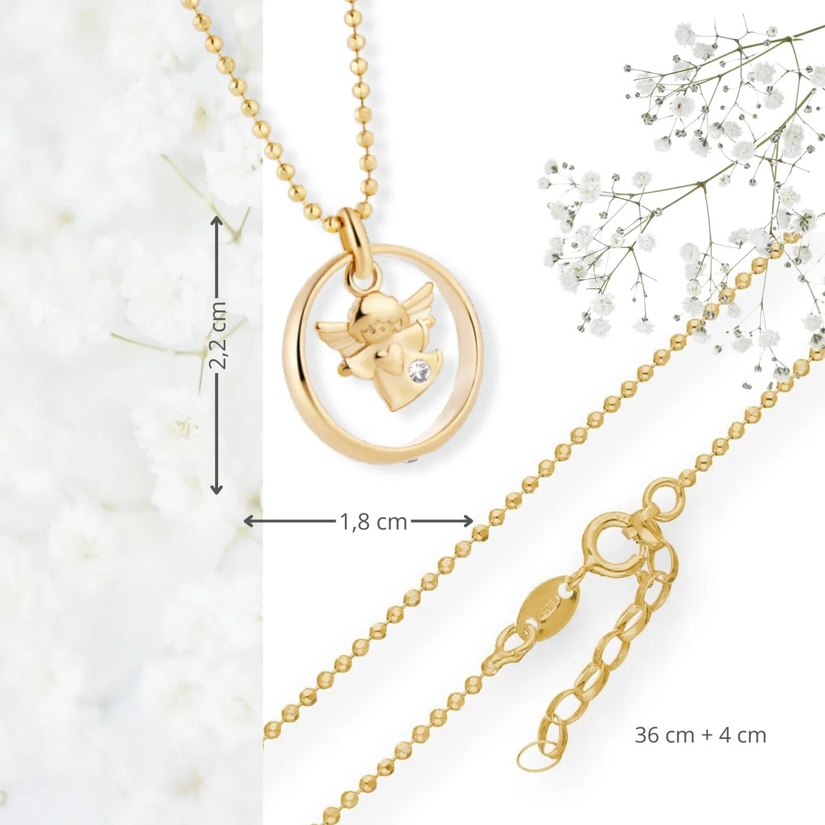 fish Collana Per Bambini Con Ciondolo Angelo In Argento Placcato Oro