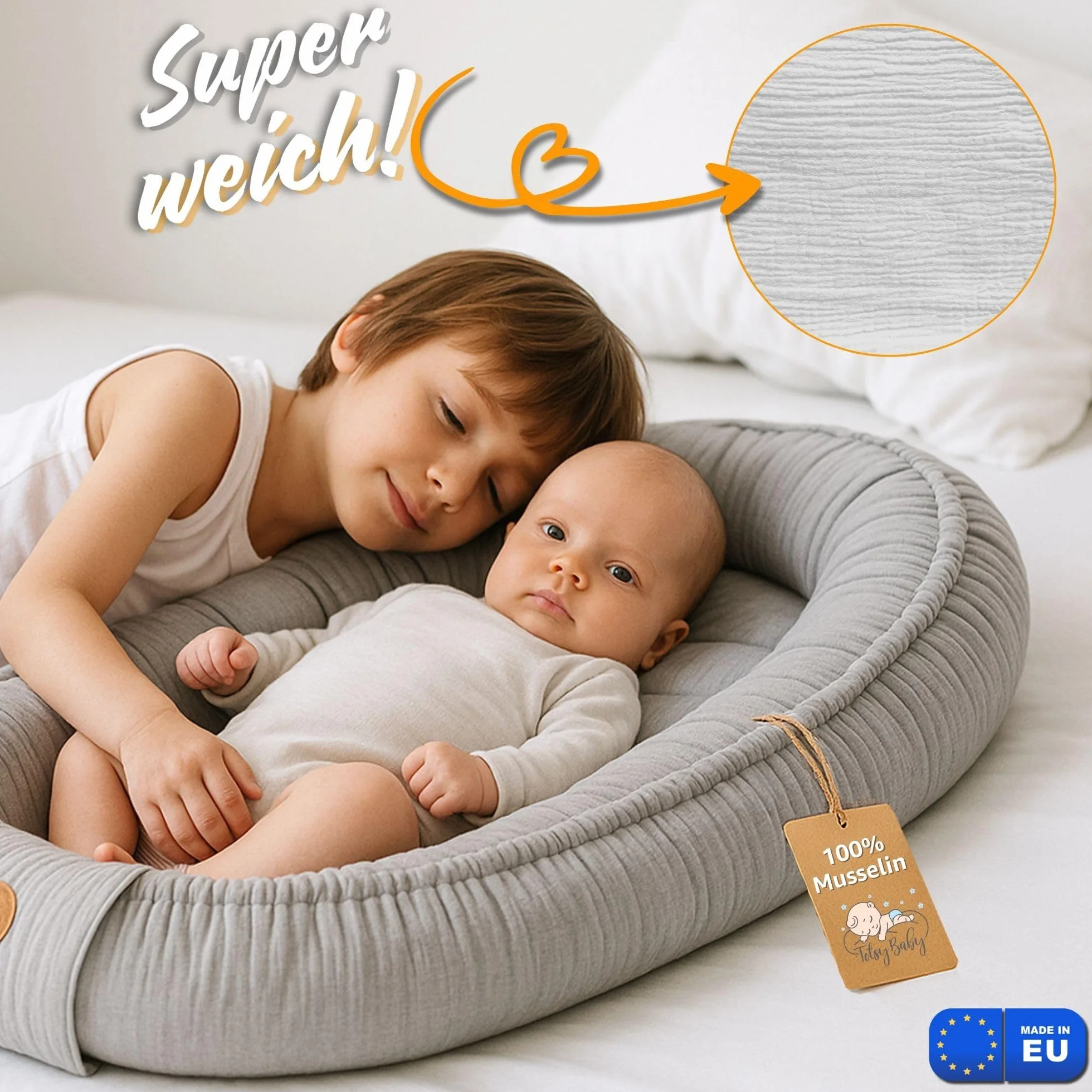 Mussola Riduttore lettino neonato 90x50 cm baby nest trasportabile nido culla antisoffoco Salvia