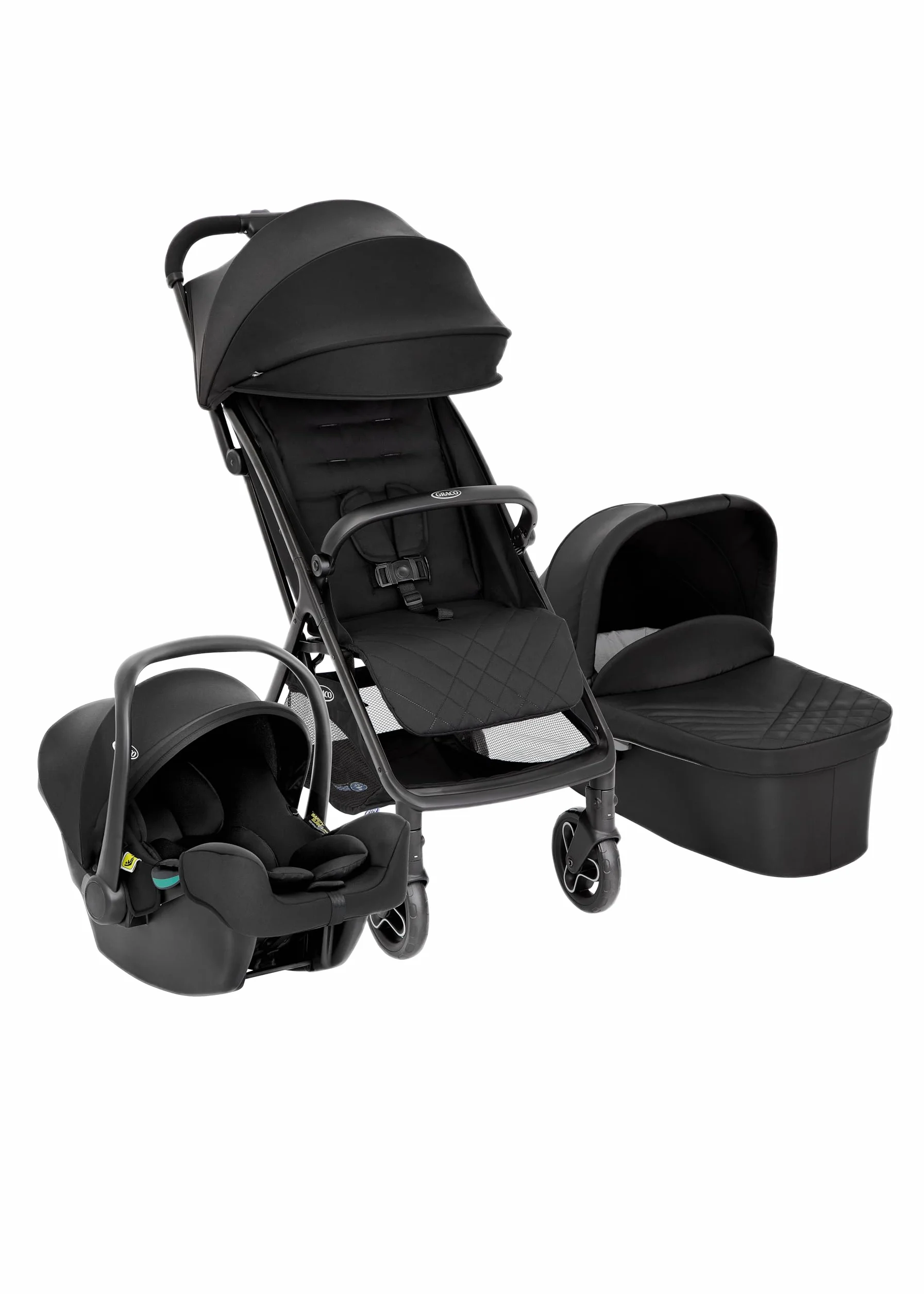 Graco MYAVO TRIO Passeggino leggero chiusura veloce 0-22 kg seggiolino auto neonati 40-75 cm navicella 9 kg Midnight