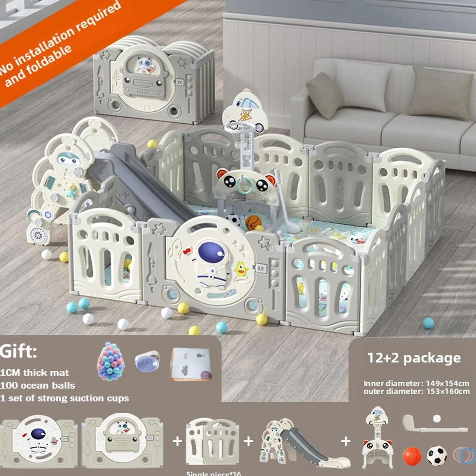 Magic ZC Box Bambini, Centro Attività Infantile Parco Giochi con Schiuma Anticollisione, Box Neonato Grande Pieghevole per Interni ed Esterni (Y 12+2 Combo)