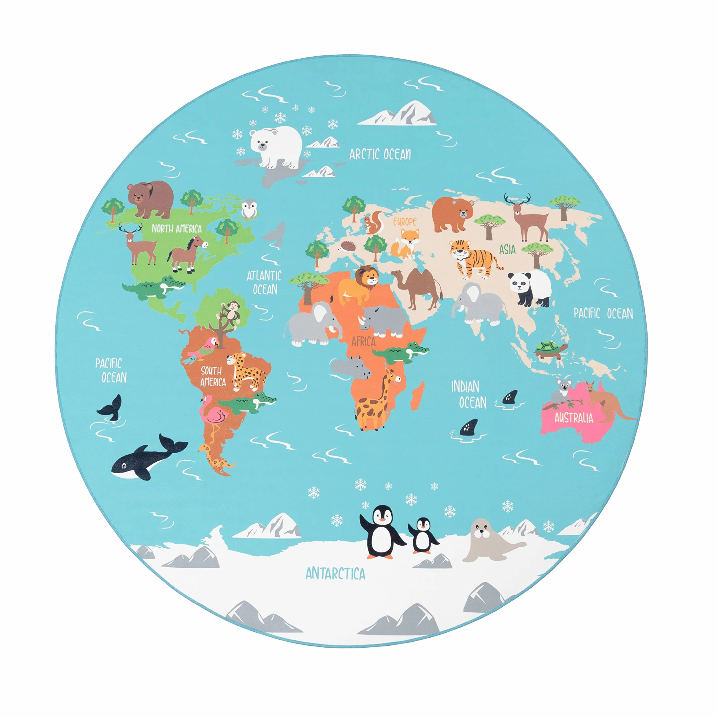 Paco Home Tappeto per bambini, Tappeto da gioco per le camere dei bambini, Mappa del mondo con animali, In verde, Dimensione:100x200 cm