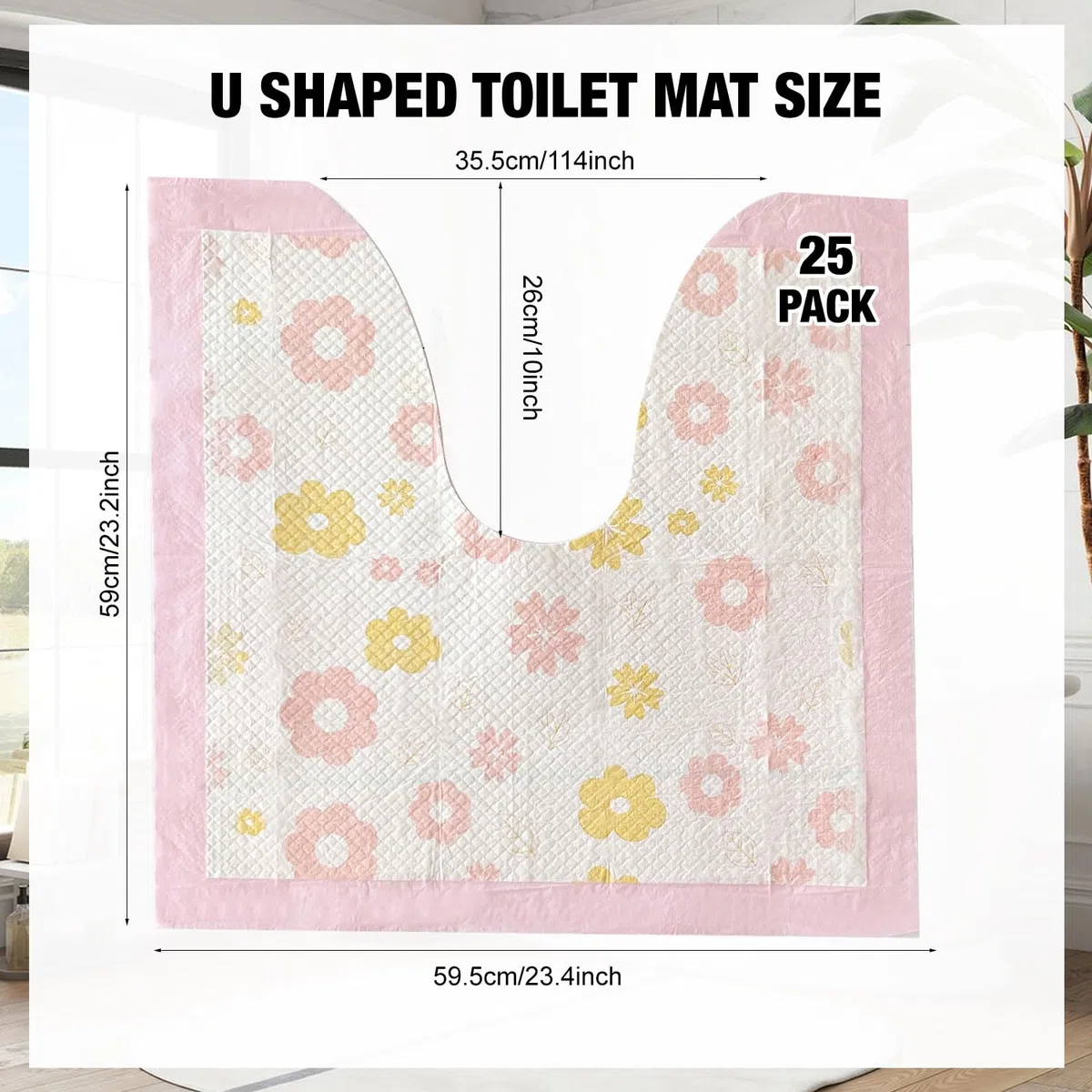 25 tappetini usa e getta per WC a forma di U, tappetino da addestramento per WC, impermeabile, antiscivolo, tappetino da bagno usa e getta, per bambini e adulti, motivo floreale