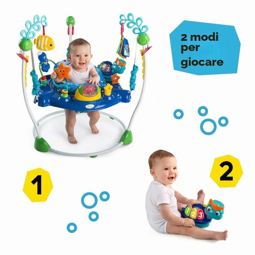 Baby Einstein Neptune's Ocean Discovery Centro Giochi e Attività, 15 Giochi, 3 Lingue, Girello con Musica e Luci, Sedile Girevole 360°, Regolabile, da 6 Mesi