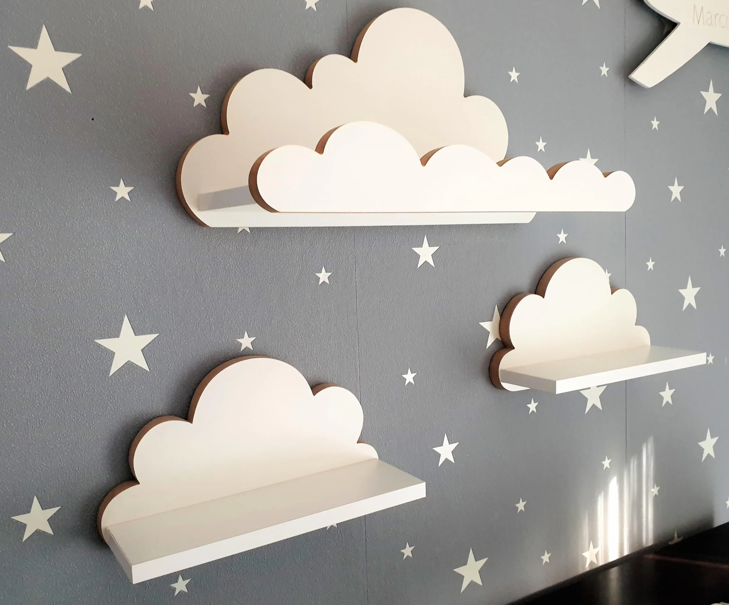 Scaffale a nuvola per cameretta bambini 3 pezzi mensola parete bianco legno stile scandinavo decorazione con kit