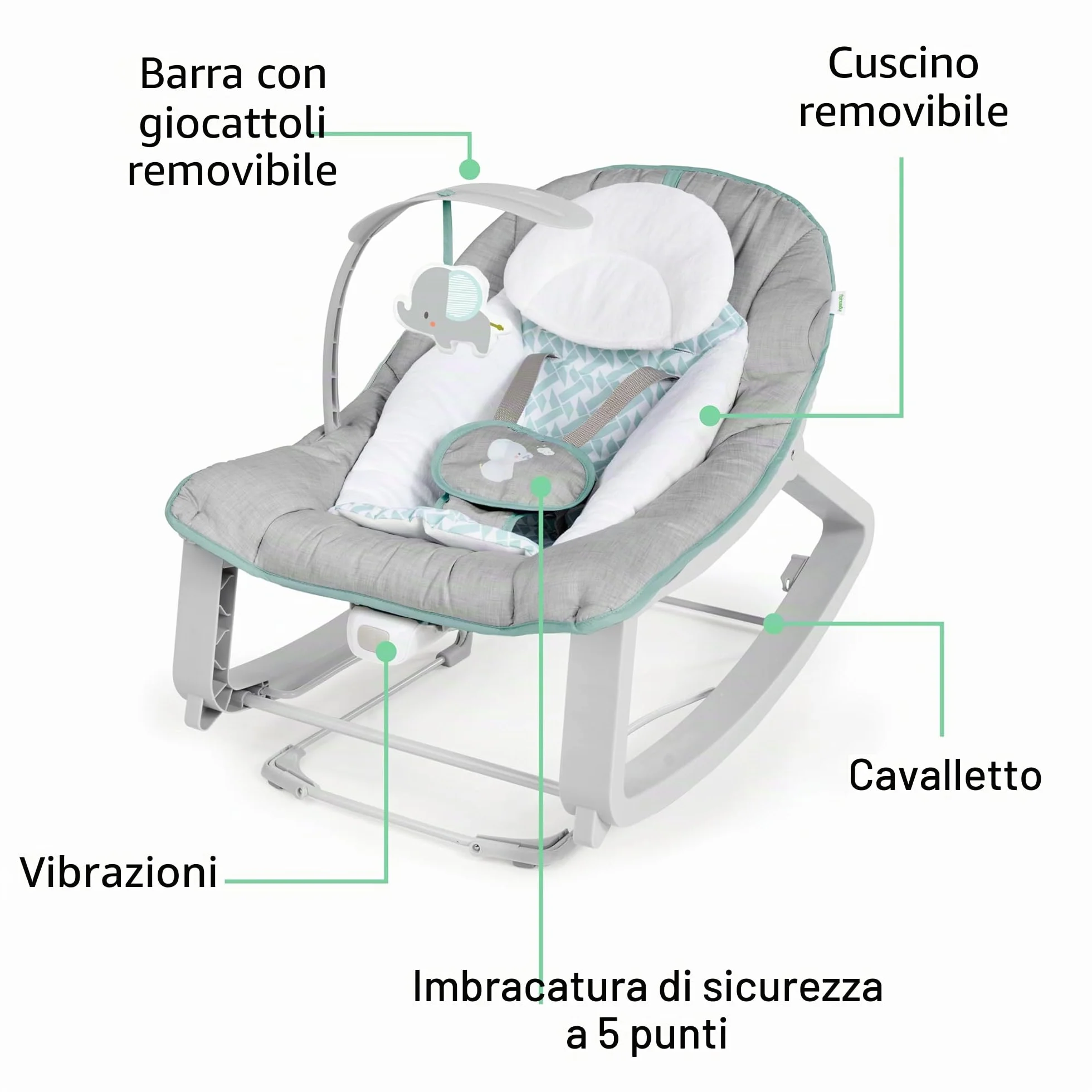 Ingenuity Keep Cozy 3-in-1 Cresci con me sdraietta vibrante per bambini, seggiolino e dondolo da neonato a bambino, vibrazioni e barra portagiochi, 0-30 mesi fino a 18 Kg (Weaver)
