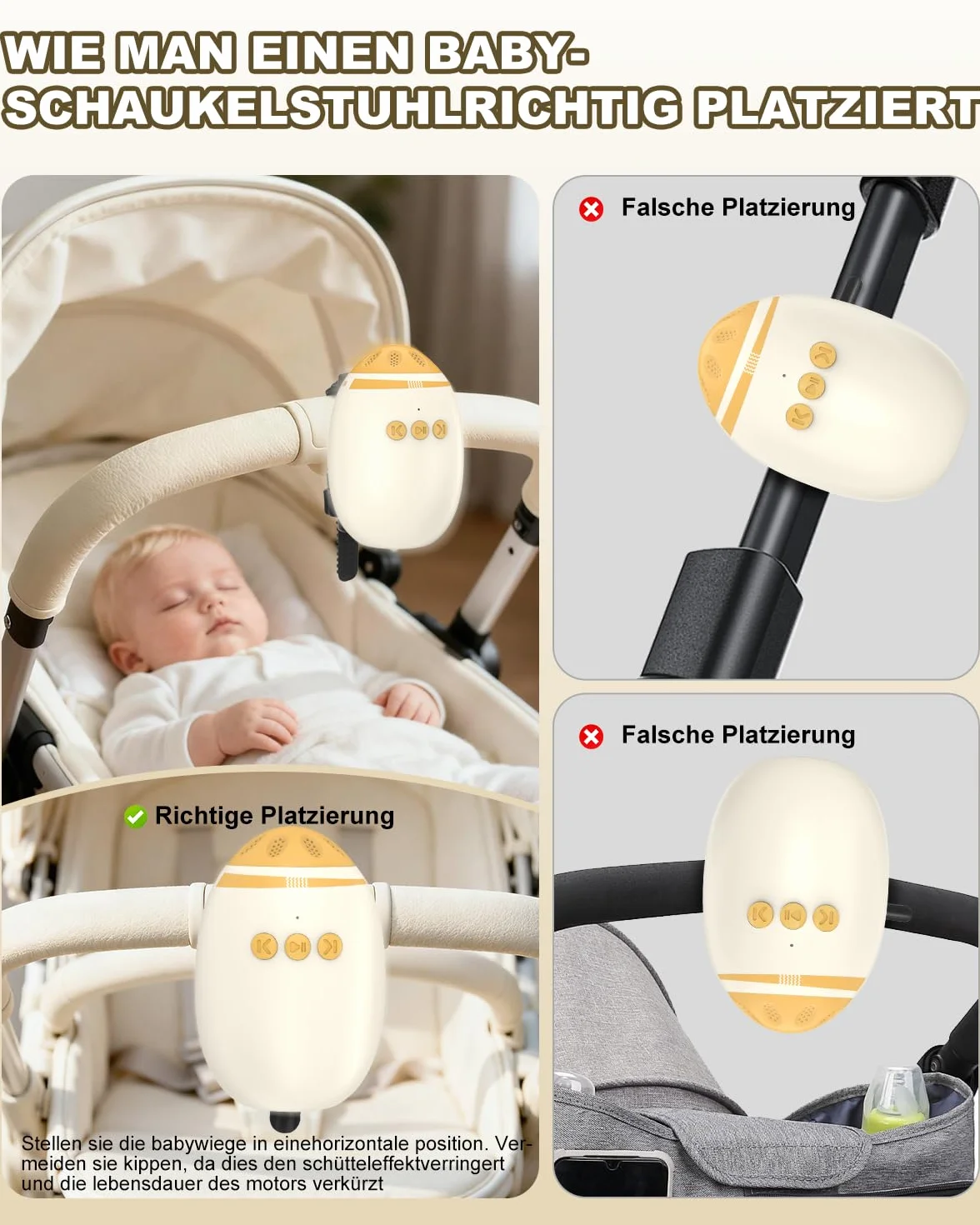 Passeggino con rumore bianco, vibratore per passeggino con 11 suoni rilassanti, supporto per dormire ricaricabile, regolazione continua, funzione portatile e Bluetooth per passeggini e passeggini