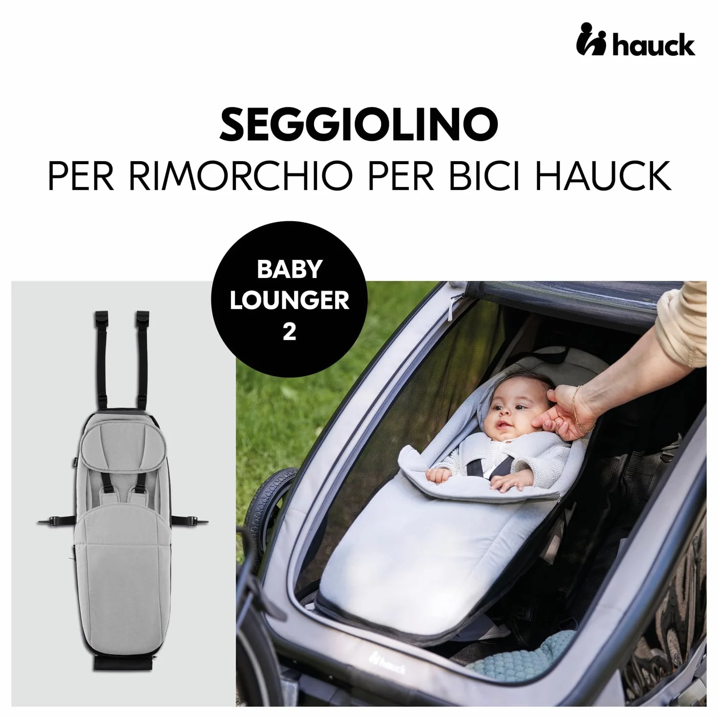 Hauck Baby Lounger 2 Grey Seggiolino Rimorchio Bici Dryk Duo Dryk Duo Plus Bike N Walk Duo 1-10 Mesi Max 75 cm 10 kg Cintura 5 Punti Poggiatesta Coprigambe
