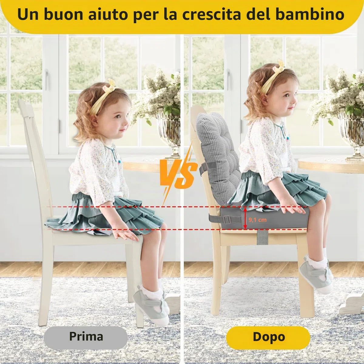 Rialzo Cuscino per Bambini 2 Pezzi, Rialzo da Sedia per Bambini per Sedia Seggiolino Regolabile Lavabile Smontabile con Cinghie Regolabili per Sedia da Pranzo (Grey)