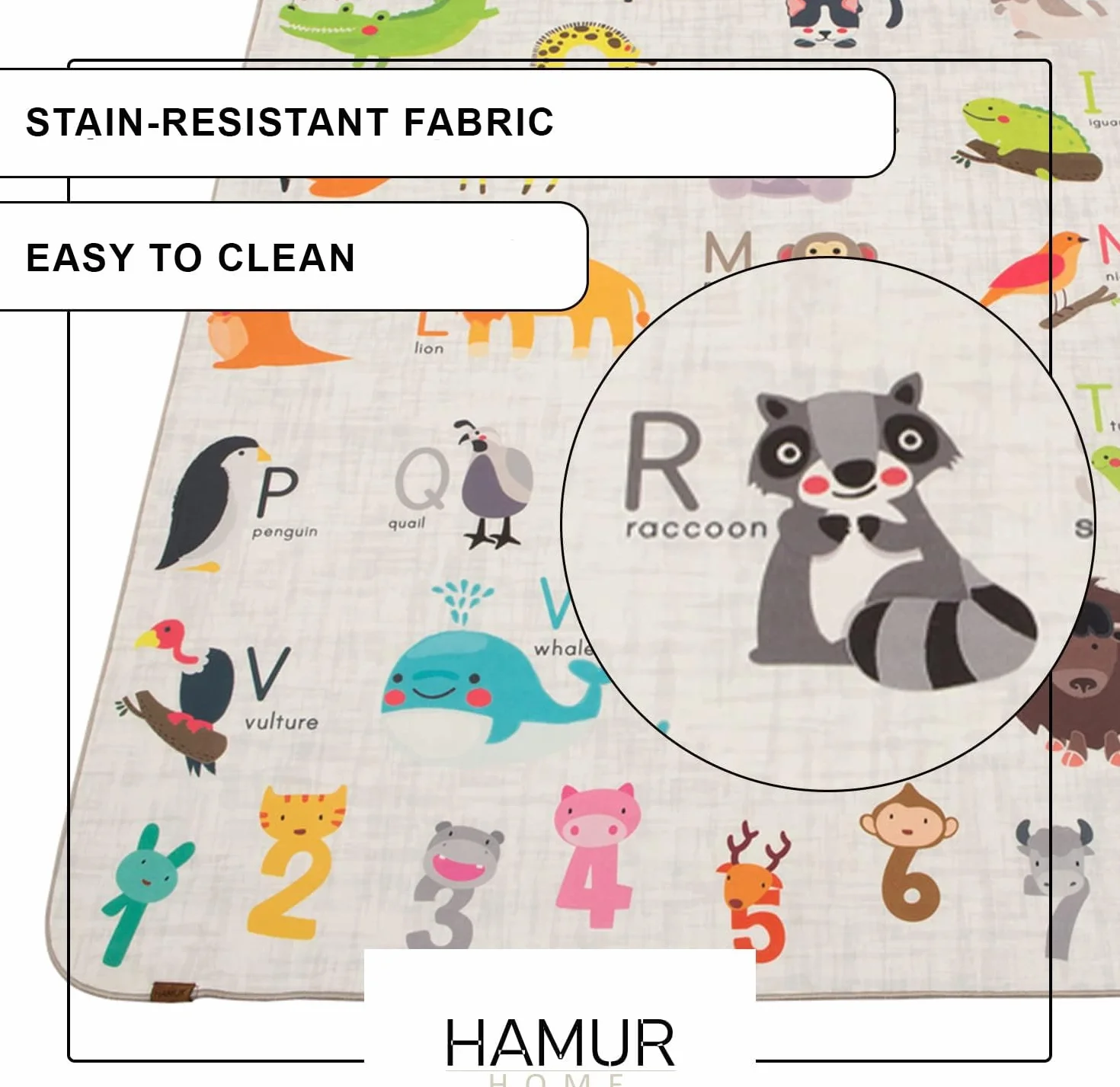 HAMUR HOME Tappeto Da Gioco Per Bebè Tappeto Da Gioco Antiscivolo Tappeto Per Gattonare Pieghevole 150 X 150 Cm Per Camerette Stanze Dei Giochi Lavatrici Tappetino (Animali)