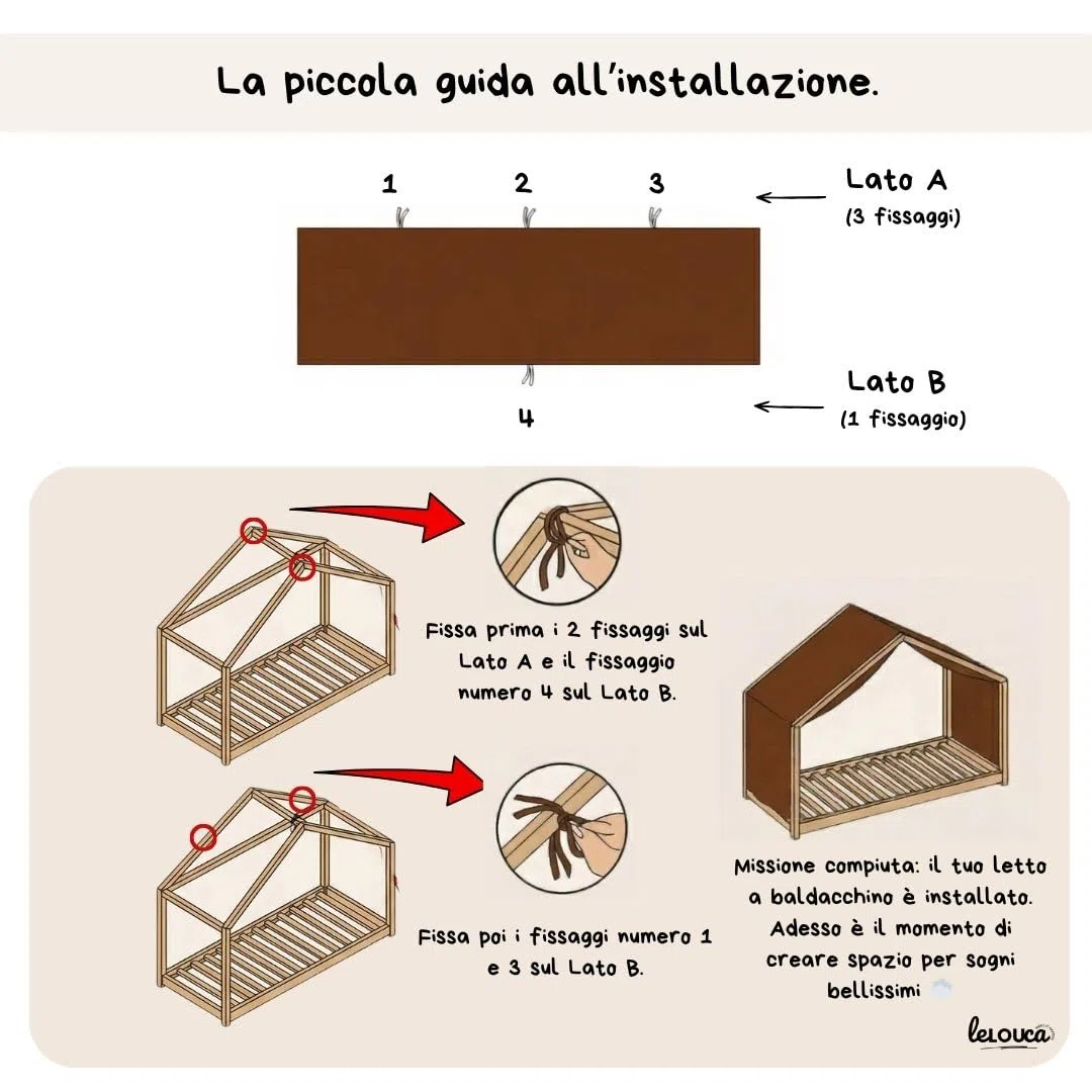 Tenda Letto Bambini Cotone Bio Beige, 100 x 350 cm, Tenda Letto Montessori, Set di decorazioni per la cambretta dei bambini con elementi decorativi e foglia inclusa