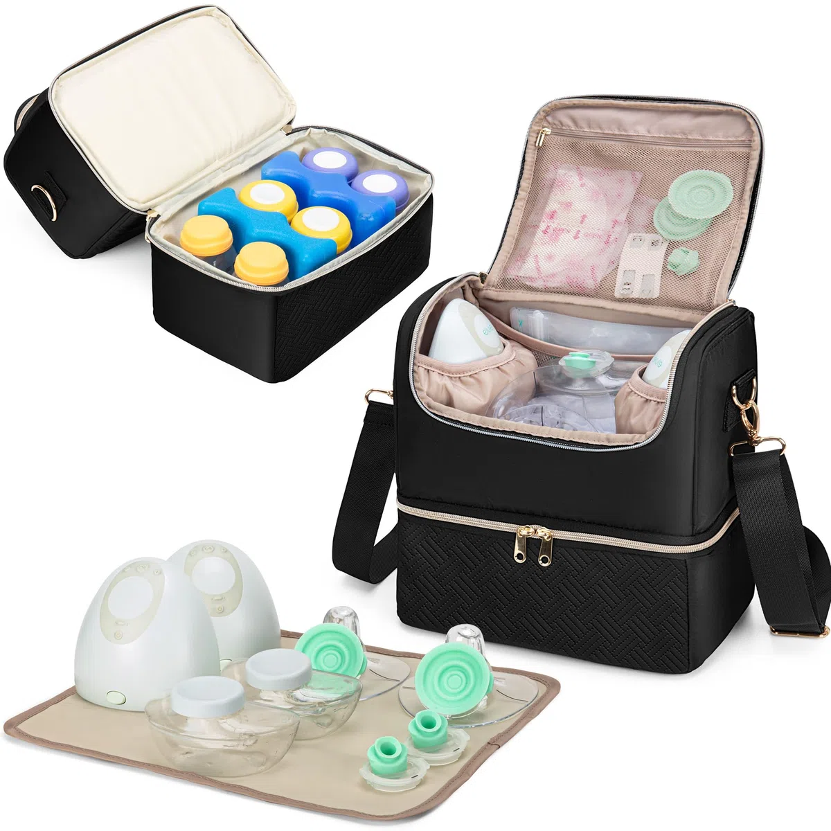 Fasrom Borsa per Tiralatte con Refrigeratore Compatibile con Elvie e Medela Pump, Borsa Porta Latte Materno Indossabile con Tracolla e Tappetino Impermeabile per Mamme Lavoratrici, Nero (Solo Borsa)