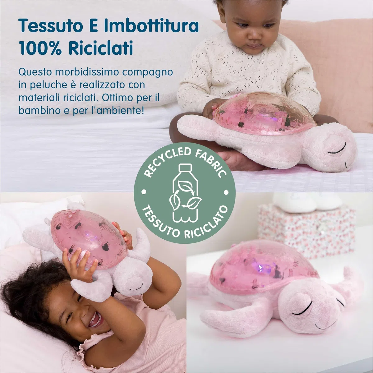 Cloud B Luce notturna musicale a forma di tartaruga rosa | 1 proiettore oceanico + 2 rumori bianchi + 2 suoni rassicuranti | Sensore di pianto | Tranquil Turtle Rosa ricaricabile