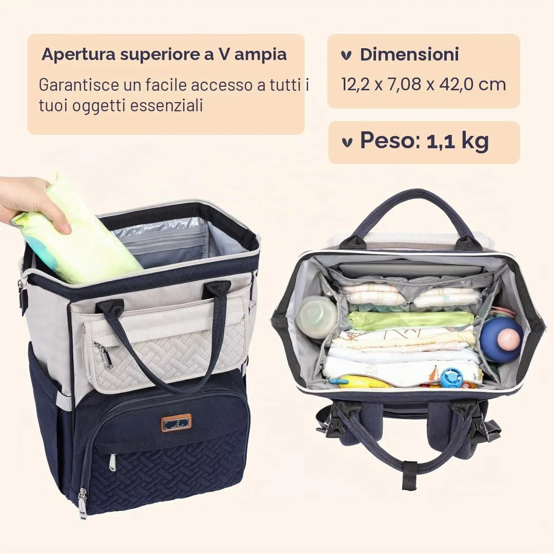 BabbleRoo Zaino-Borsa Fasciatoio, Grande Borsa Fasciatoio Da Viaggio Per Mamma E Papà, Zaino Per Pannolini Con Fasciatoio, Borsa Cambio Con Cinghie Per Passeggino E Porta Ciuccio,
