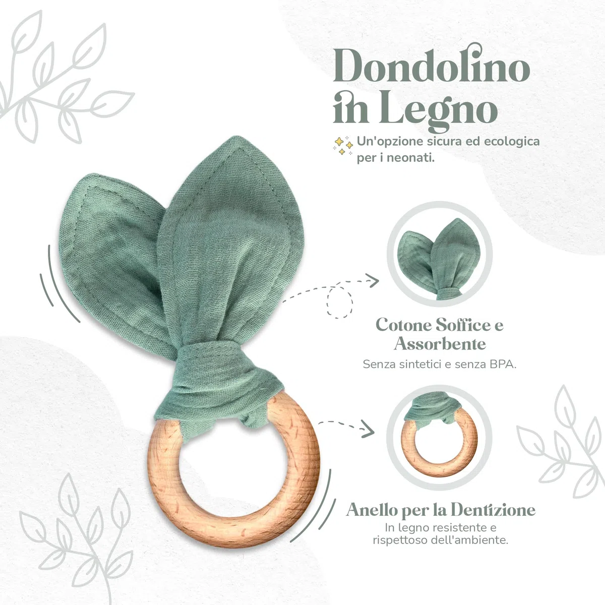Mikito Set Neonato, Accessori Utili in Cotone Naturale Bio Mussola con Doudou, Massaggia Gengive, Bavaglino neonato. Unisex, Idea regalo maschio o femmina per baby shower, neo genitori