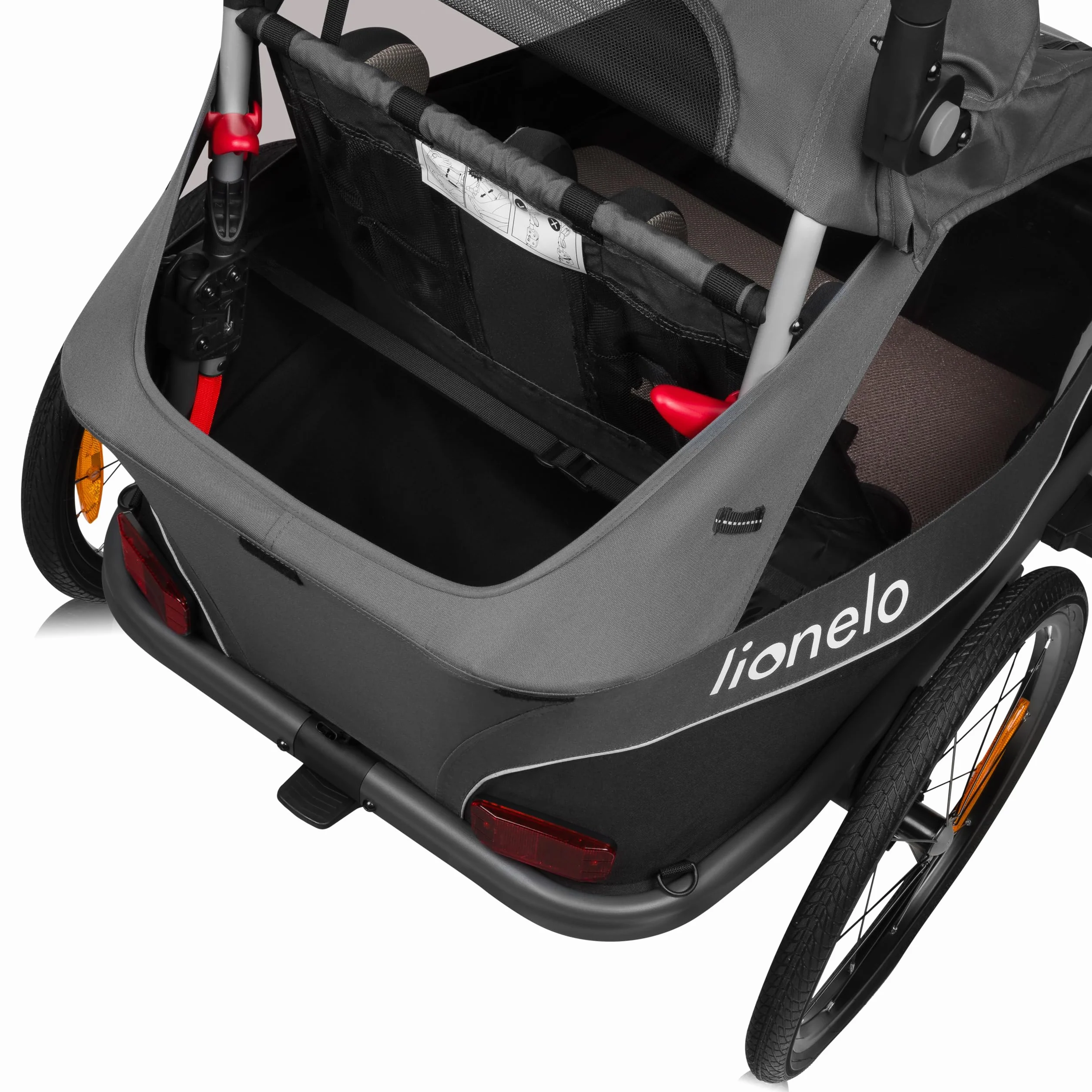 LIONELO CAMA Rimorchio per bicicletta 2 in 1 con funzione passeggino per 2 bambini 22 kg sospensioni ruote grandi tettuccio impermeabile