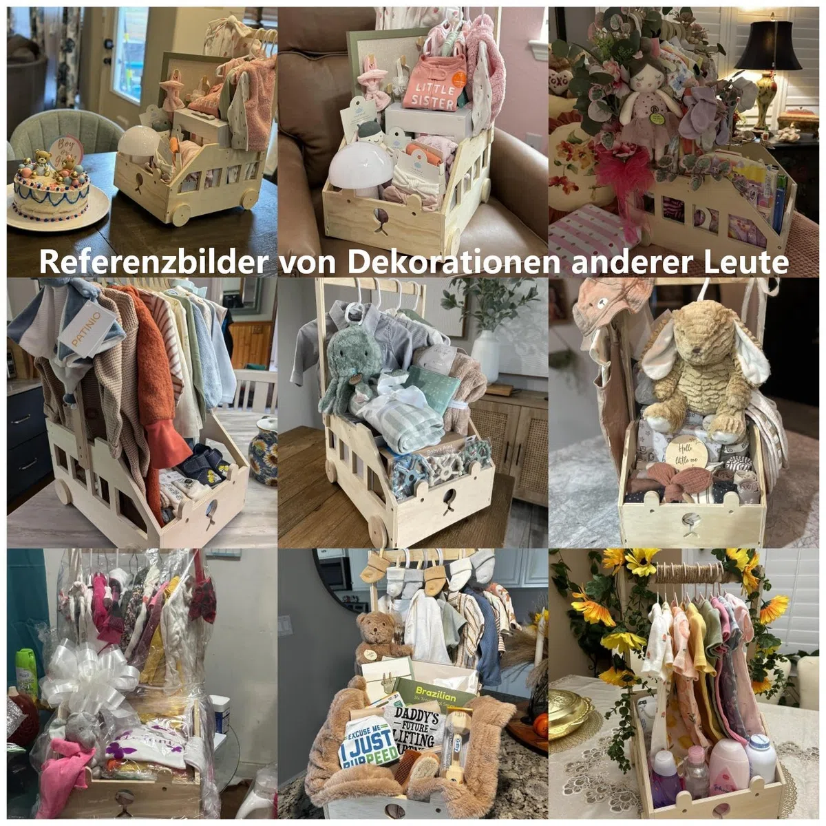 ONUEMP Cestino per bambini in legno con motivo orso, contenitore con ruote e maniglia, 40 x 30 x 58 cm, scatola regalo personalizzabile, per baby shower, legno naturale