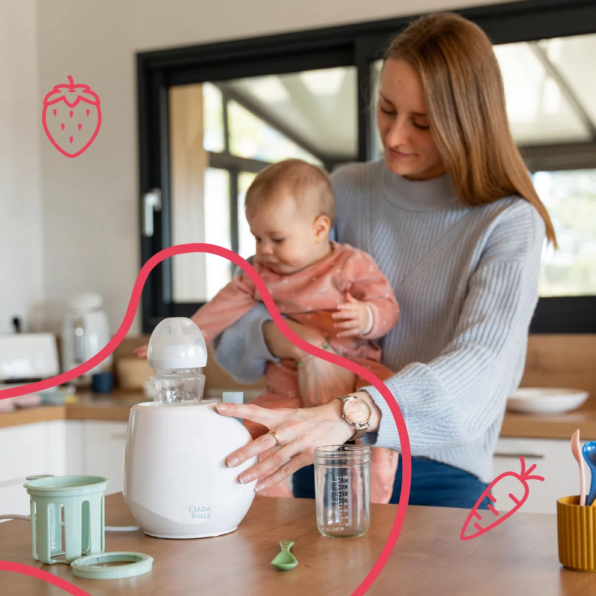 Badabulle Scaldabiberon Casa Easy(+), Riscaldamento a vapore, per la Auto e Casa, universale grazie al suo anello adattatore