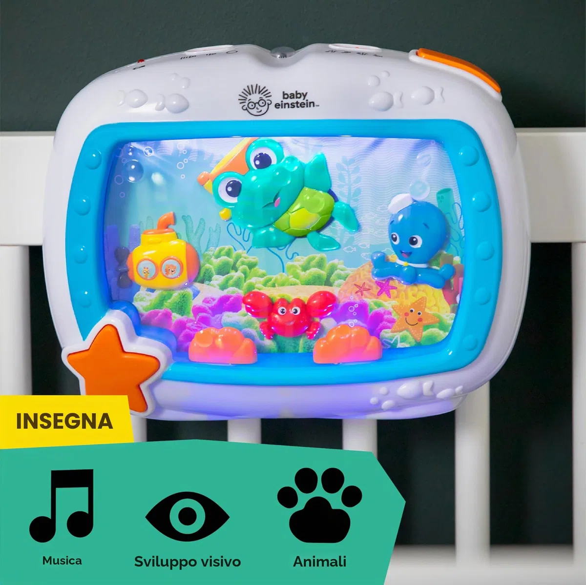 Baby Einstein Sea Dreams Soother – Rumori Bianchi per Neonato con Luci e Suoni Marini, Acquario Bebè Giocattolo da Culla con Controllo Remoto e Luce Notturna Rilassante, 0+ Mesi