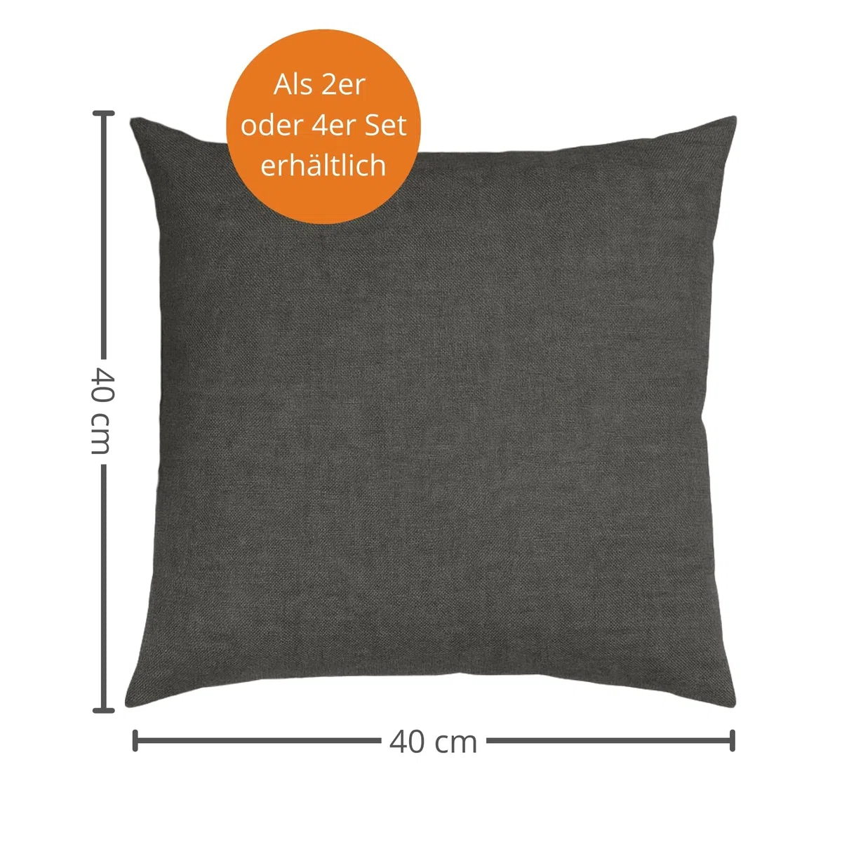 sleepling Set di 4 cuscini per divano grigio scuro, 40 x 40 cm, cuscino con imbottitura e rivestimento, cuscino decorativo in robusto tessuto imbottito, 40 x 40 cm, cuscino per divano, prodotto in UE