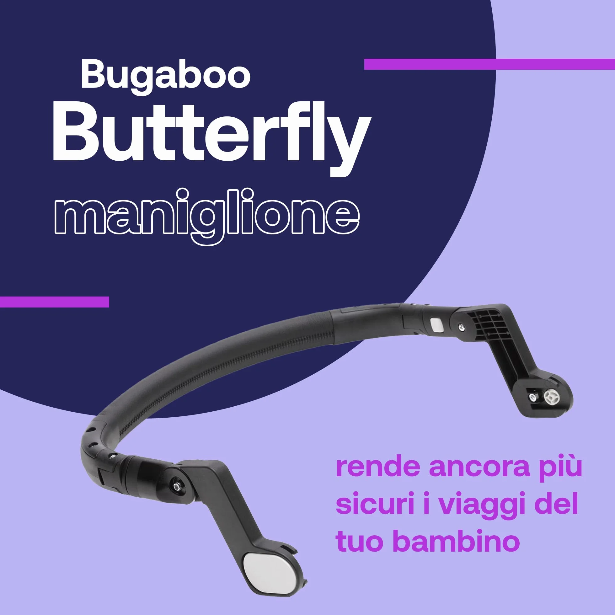 Bugaboo Paraurti a forma di farfalla, bracciolo sicuro per passeggino a farfalla, regolabile, facile da pulire, design minimalista e sostenibile, impugnatura per bambini in crescita, nero