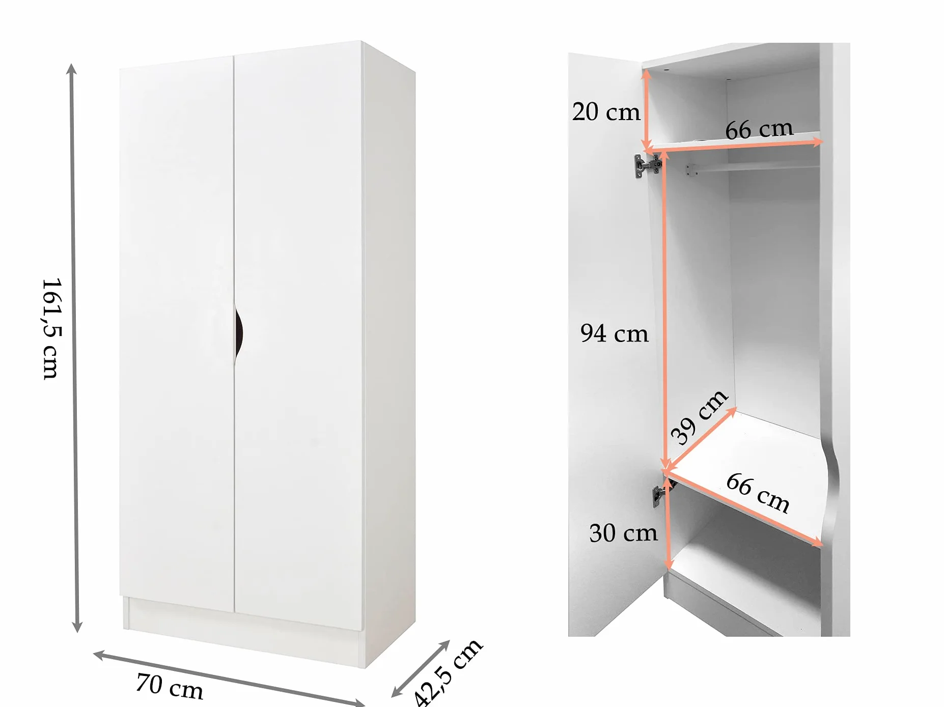 Armadio Bianco Unicorno Rosa per Bambini in Legno 70x42,5x161,5 cm