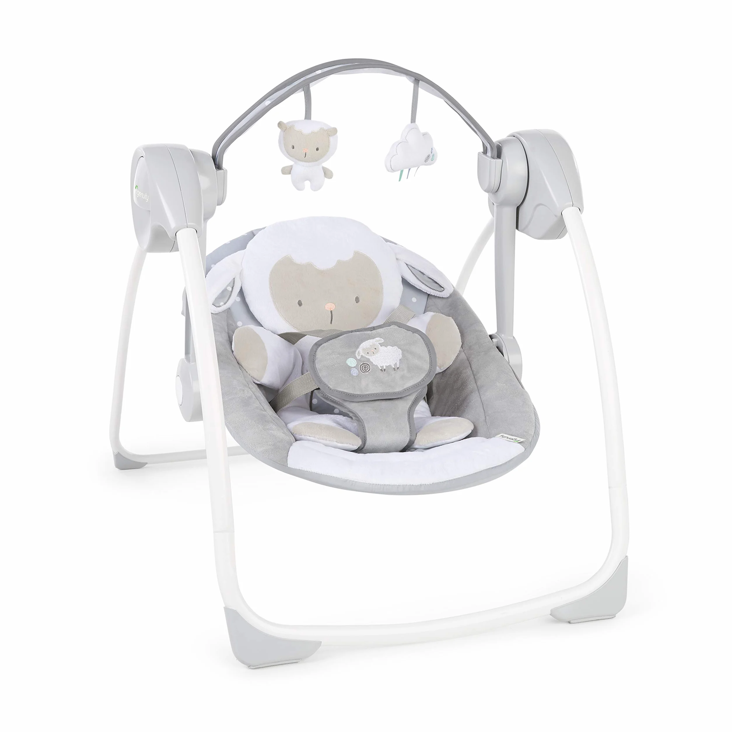 Ingenuity Comfort 2 Go Altalena compatta portatile a 6 velocità con musica, pieghevole, 0-9 mesi (Cuddle Lamb)