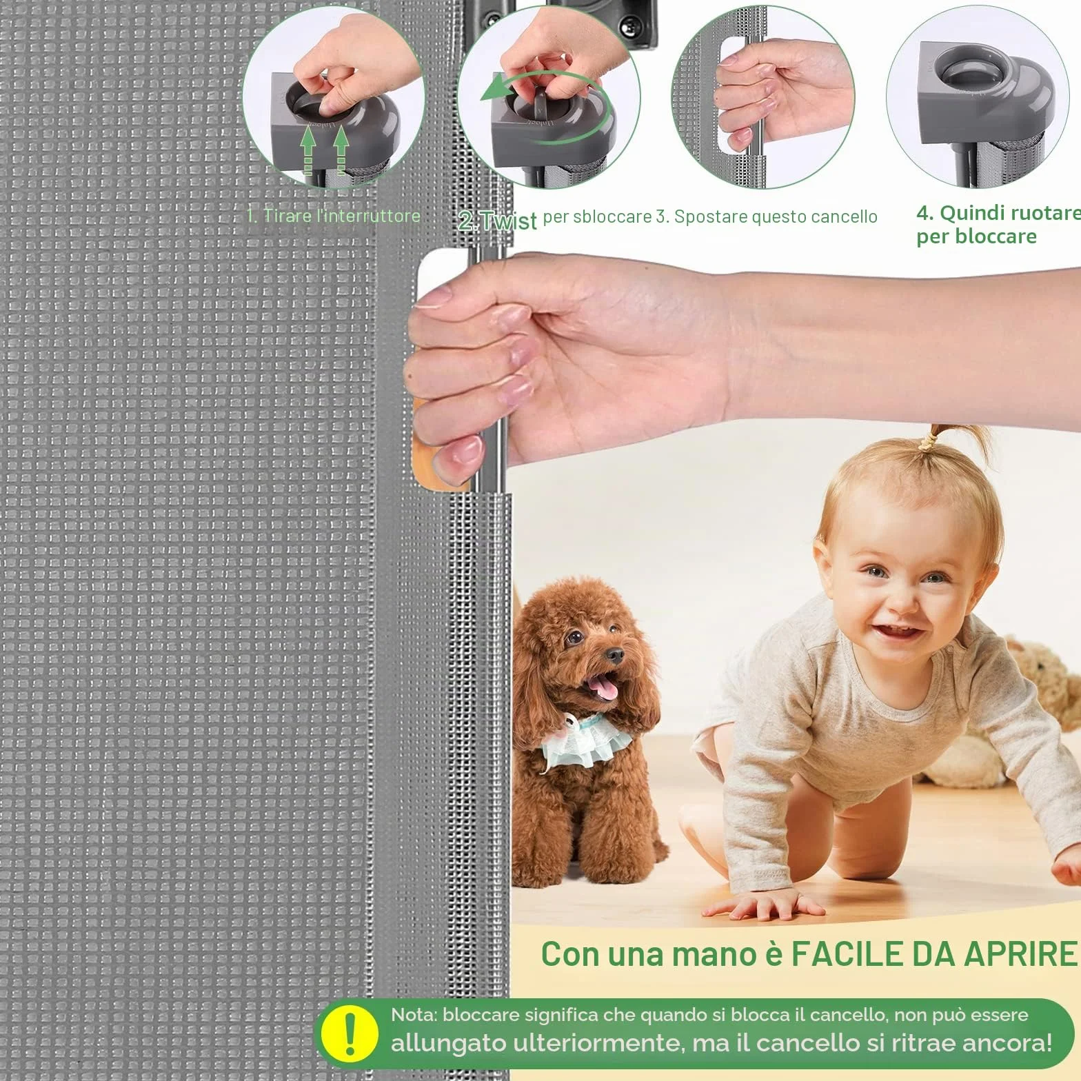 Cancelletto per Bambini Estensibile, 0-140 cm Cancello di Sicurezza Retrattile per Bambini e Animali Domestici per Scale e Corridoi Interni ed Esterni (Grigio)