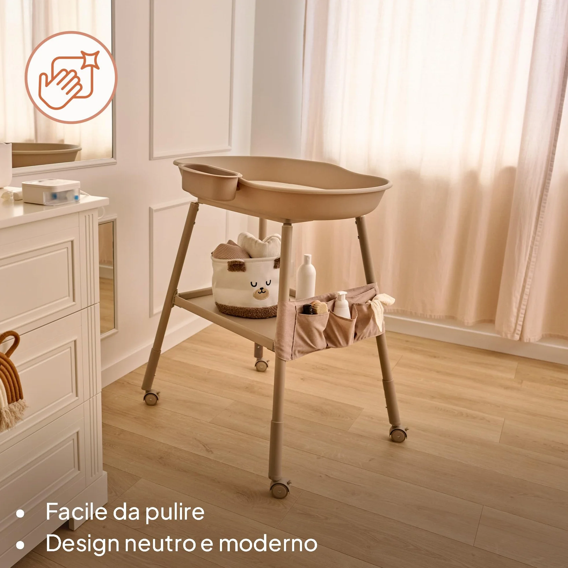 Lionelo Rosie Fasciatoio per neonato Portatile con Ruote e Freno Altezza Regolabile Materassino Impermeabile