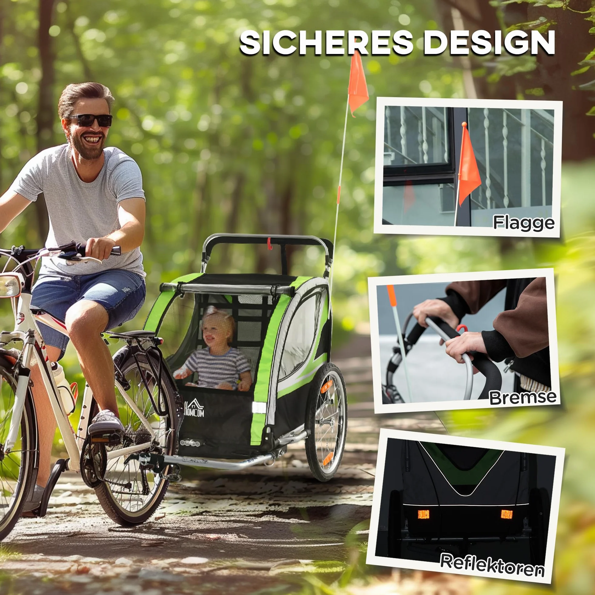 HOMCOM 2 w 1 Przyczepa Rowerowa dla Dzieci z Obrotowym Kołem Przednim 360° i Hamulcem, 142 x 75 x 101 cm