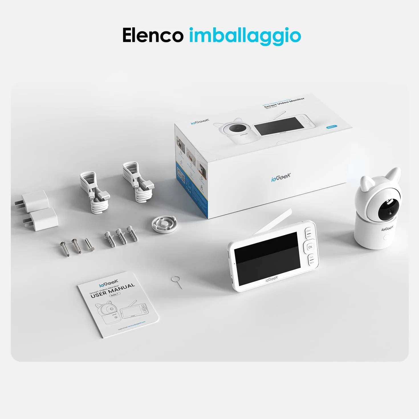 ieGeek Baby Monitor 1080P 5 Pollici Zoom 4x Rilevamento Movimento Suono Allarme Area Sicurezza Temperatura Umidità