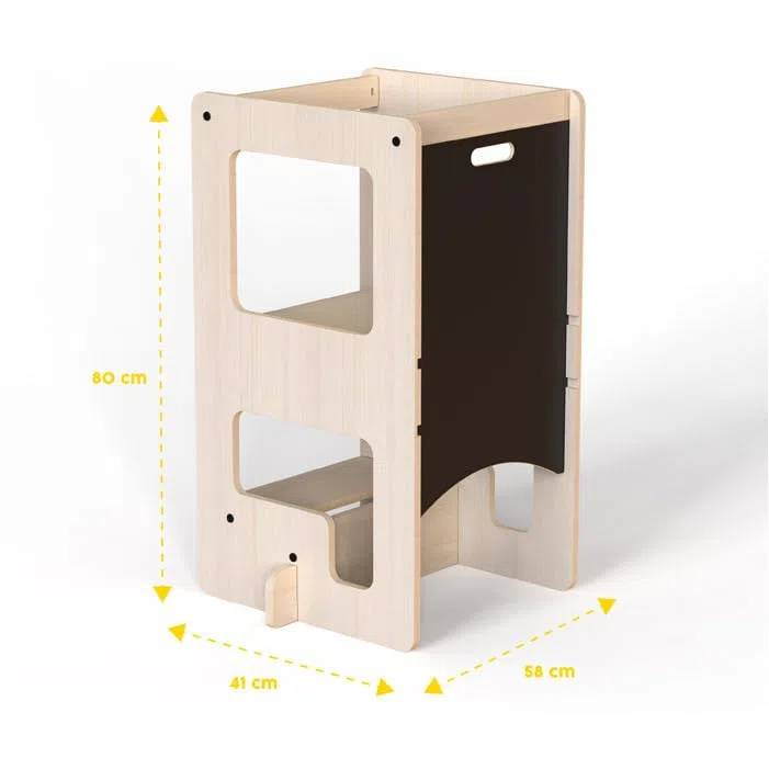 Mamatoyz Montessori Tower, Torre Trasformabile in Tavolo con Lavagna per Bambini, Inclusi 1 Torre e 1 Lavagna - Grigio, Unisex, 40 cm