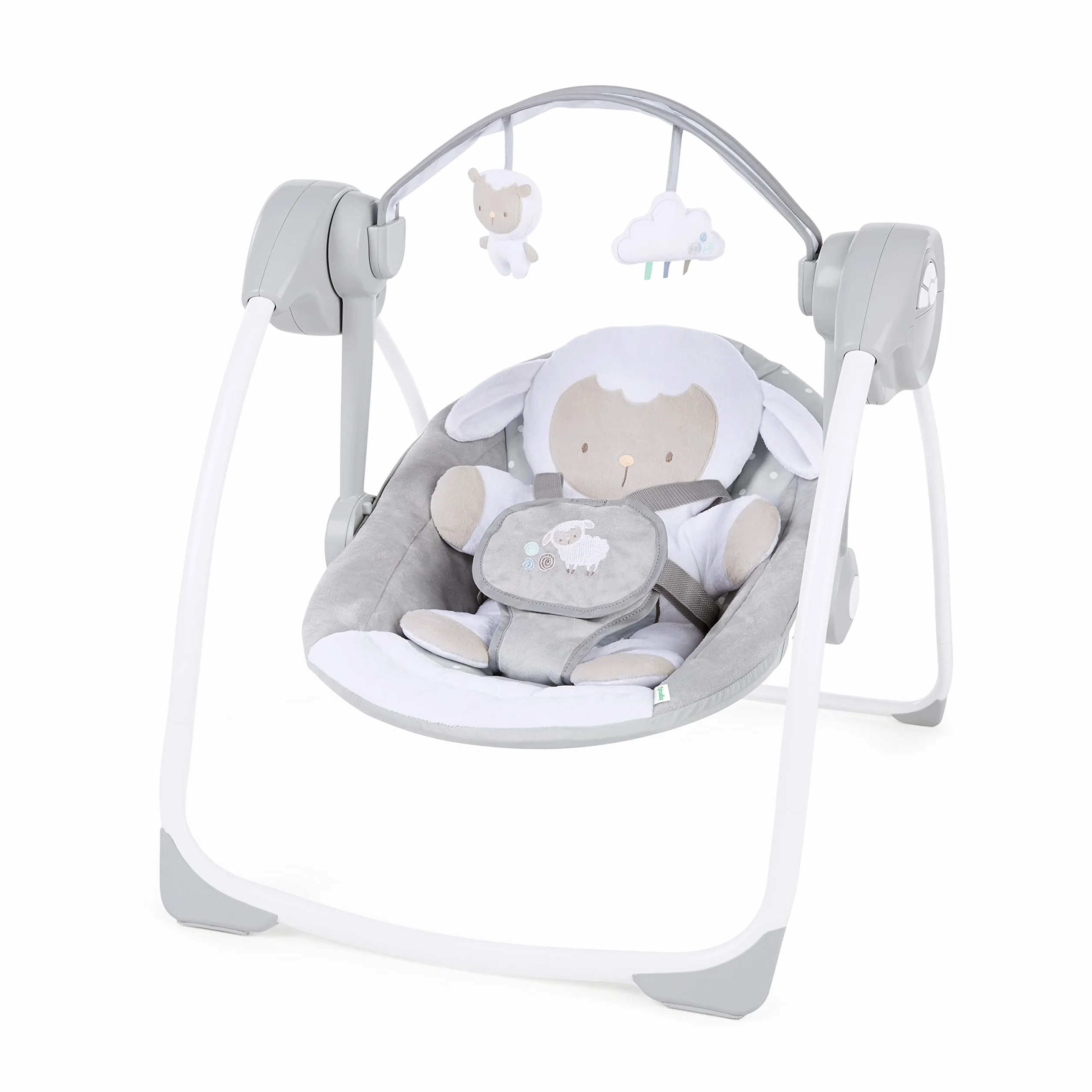 Ingenuity Comfort 2 Go Altalena compatta portatile a 6 velocità con musica, pieghevole, 0-9 mesi (Cuddle Lamb)