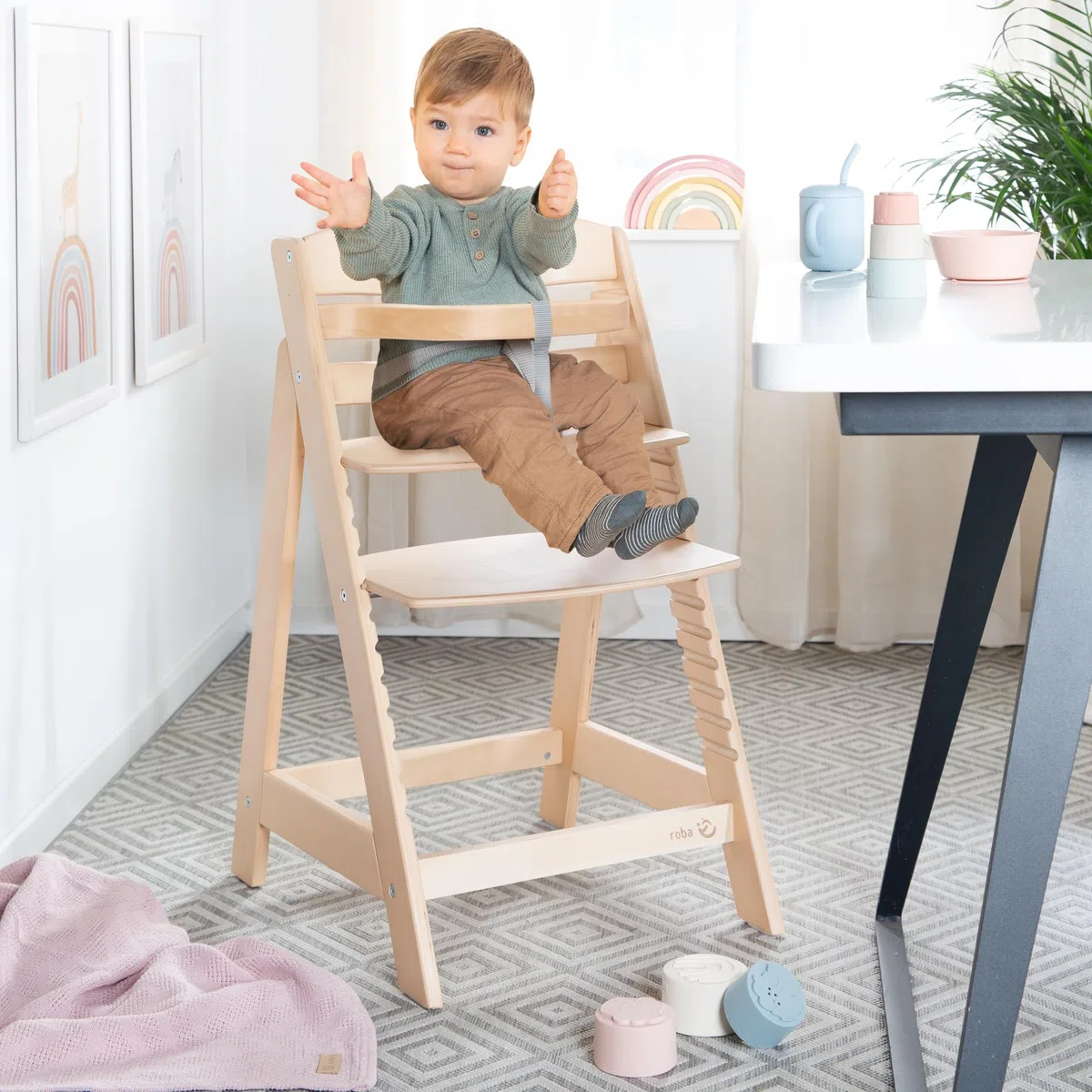 roba Seggiolone Scalabile Sit Up III in Legno Naturale - Altezza Regolabile - da 6 Mesi fino a 50 kg - Seggiolone Resistente con Barra di Sicurezza